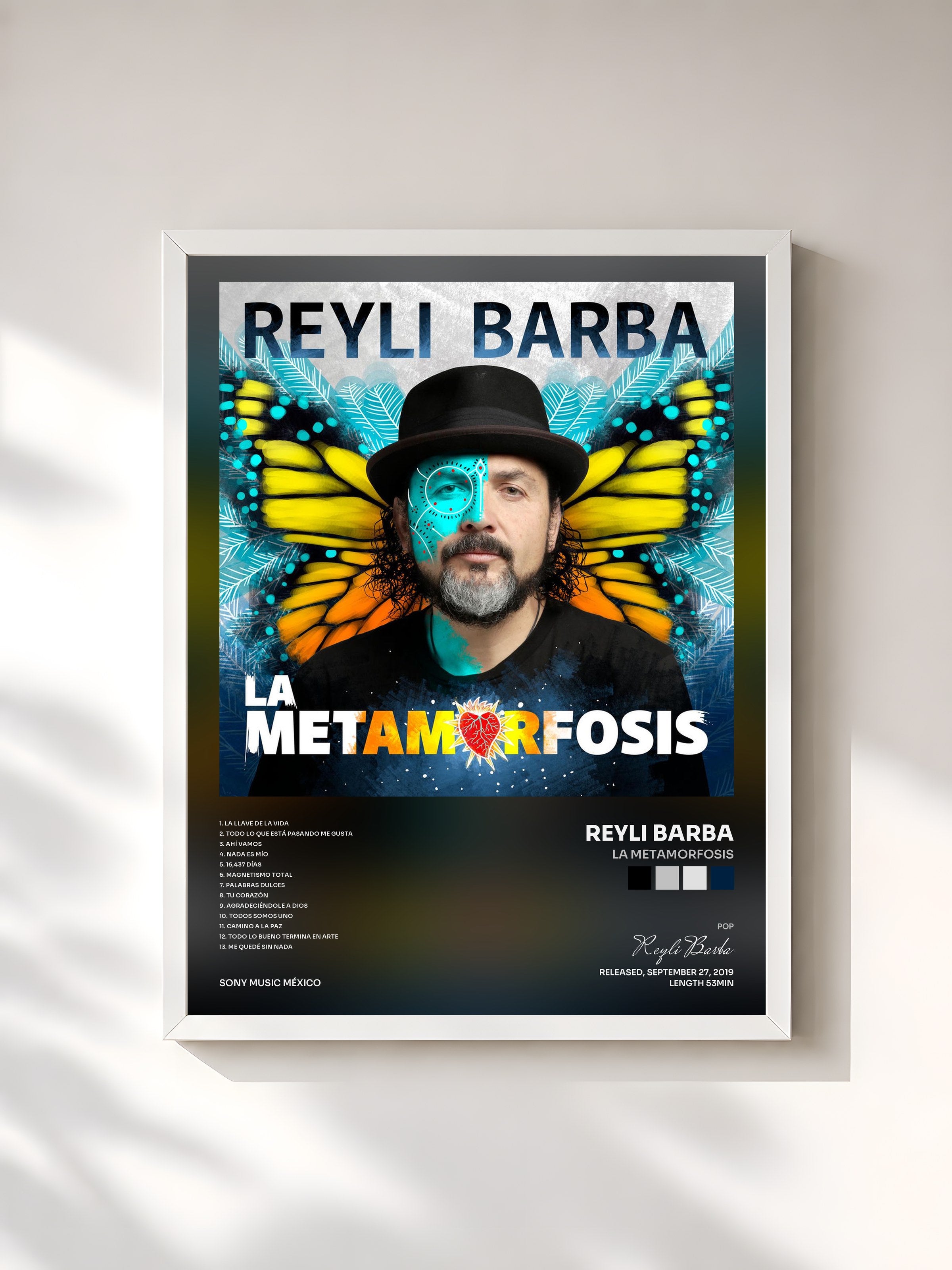 #blanc Tableau de l'album La Metamorfosis de Reyli Barba, cadre blanc, imprimé et encadré en France