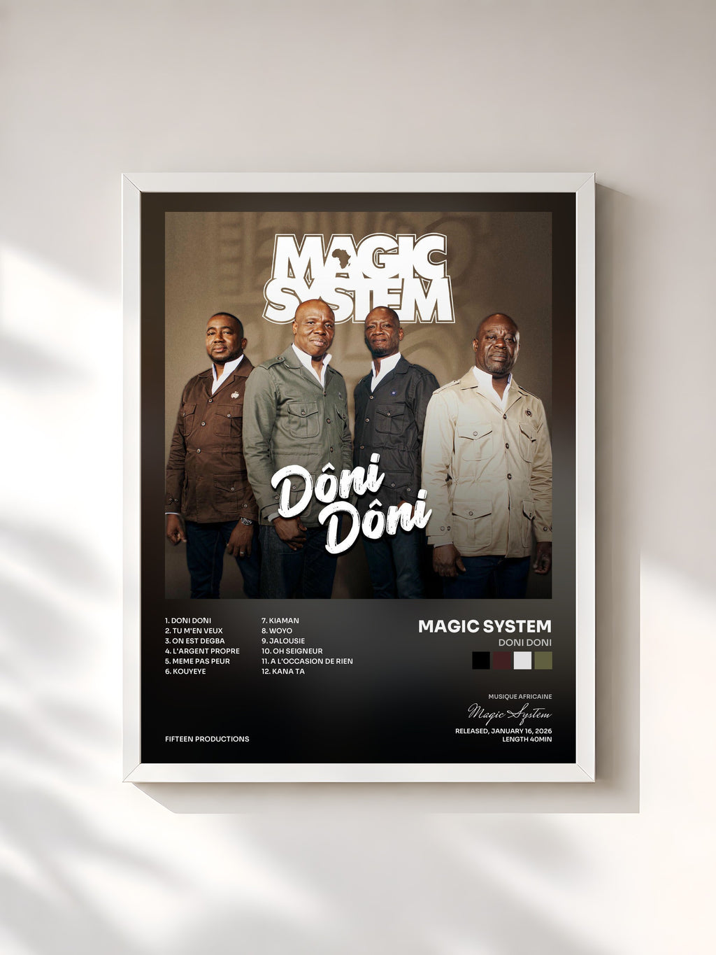 #blanc Tableau de l'album DONI DONI de Magic System, cadre blanc, imprimé et encadré en France