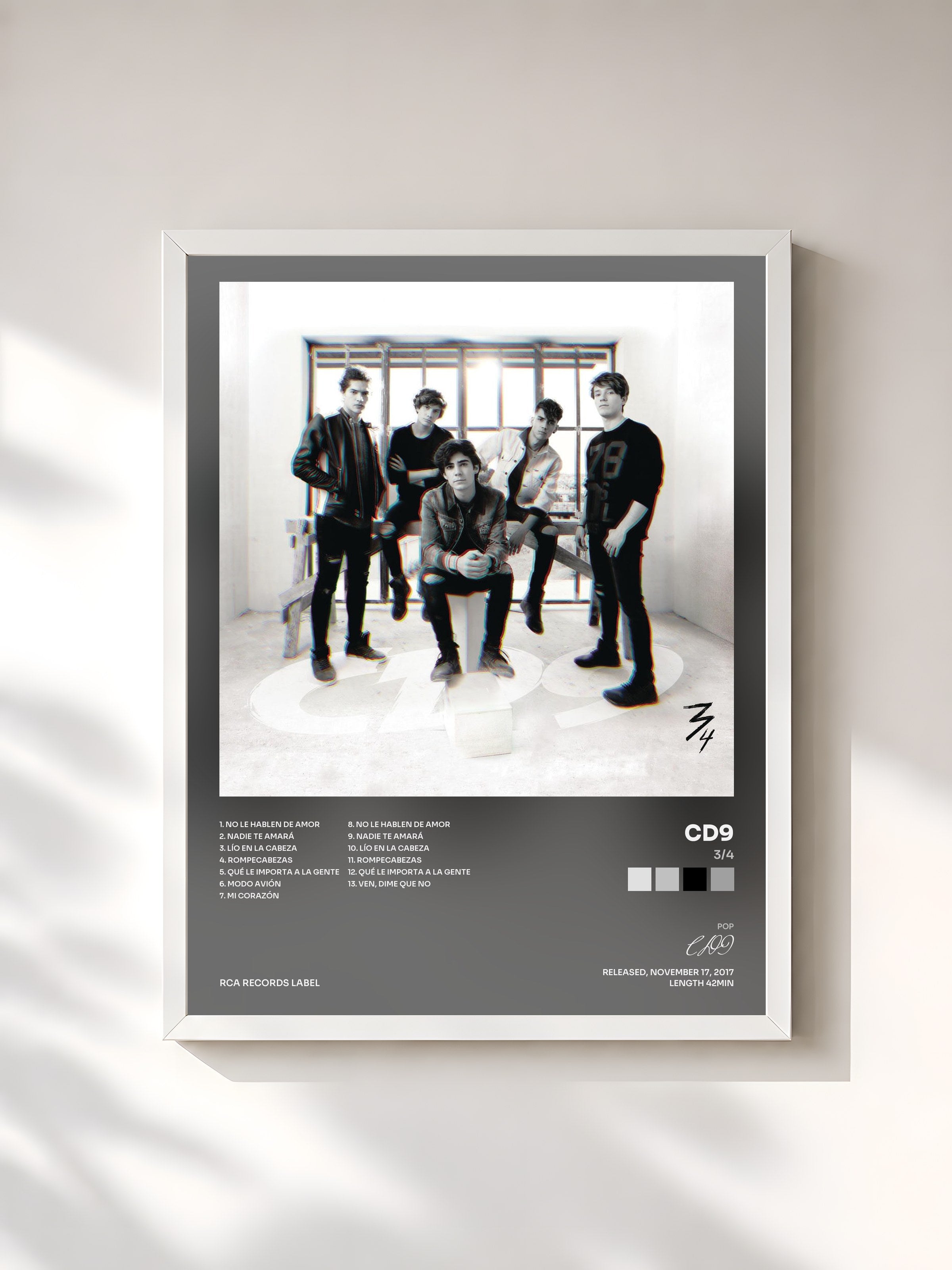 #blanc Tableau de l'album 3/4 de CD9, cadre blanc, imprimé et encadré en France