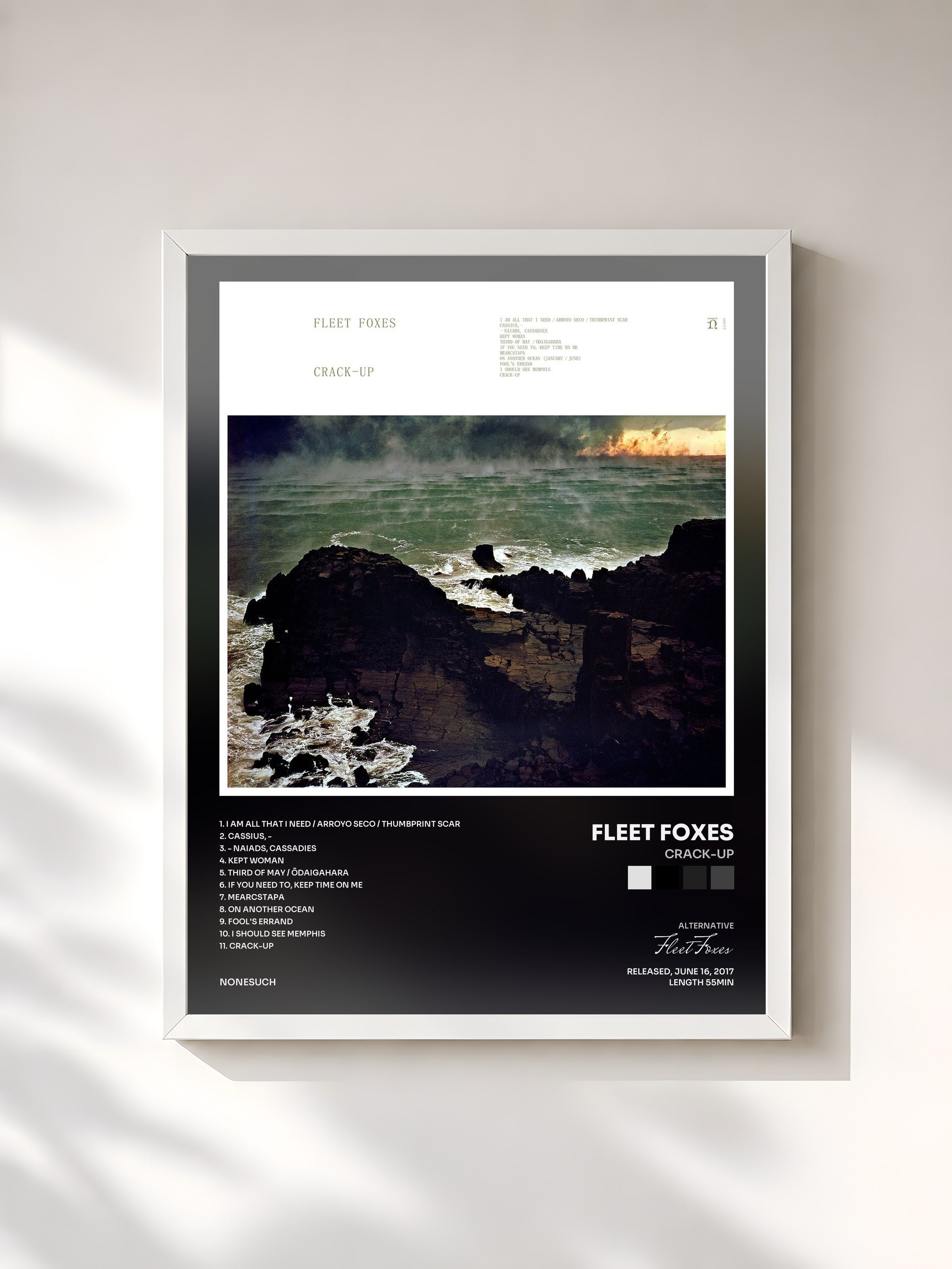 #blanc Tableau de l'album Crack-Up de Fleet Foxes, cadre blanc, imprimé et encadré en France
