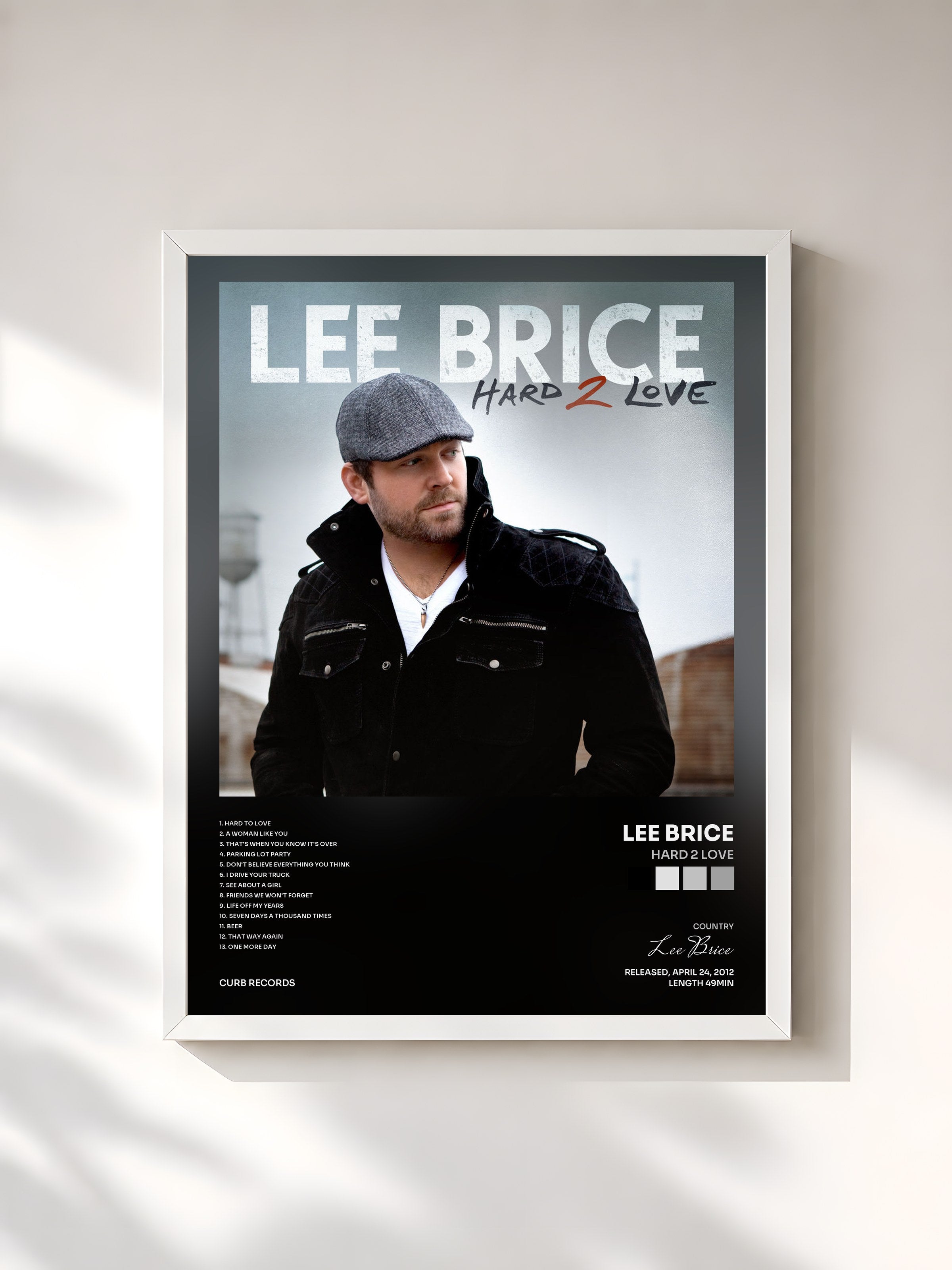 #blanc Tableau de l'album Hard 2 Love de Lee Brice, cadre blanc, imprimé et encadré en France