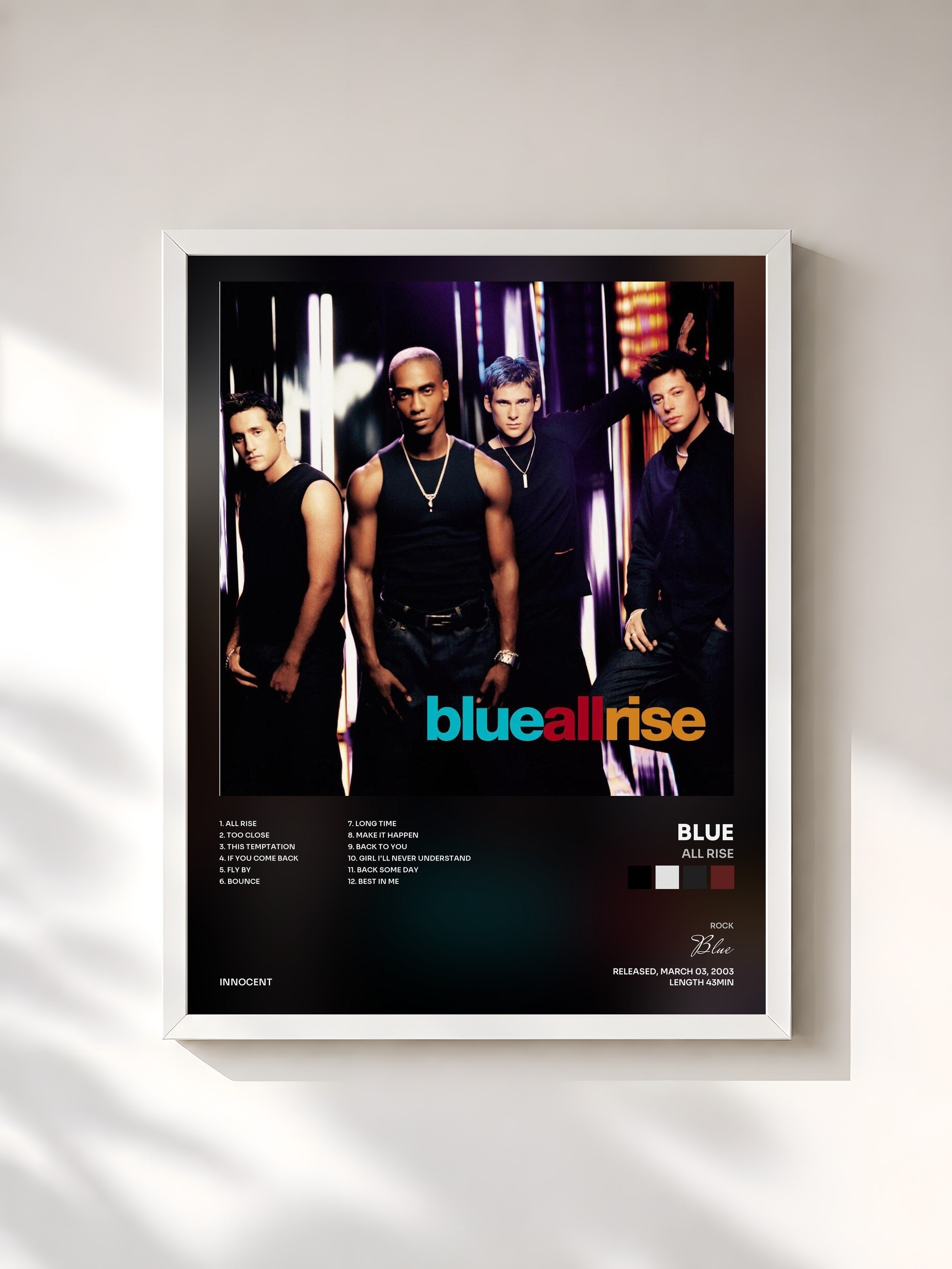 #blanc Tableau de l'album All Rise de Blue, cadre blanc, imprimé et encadré en France