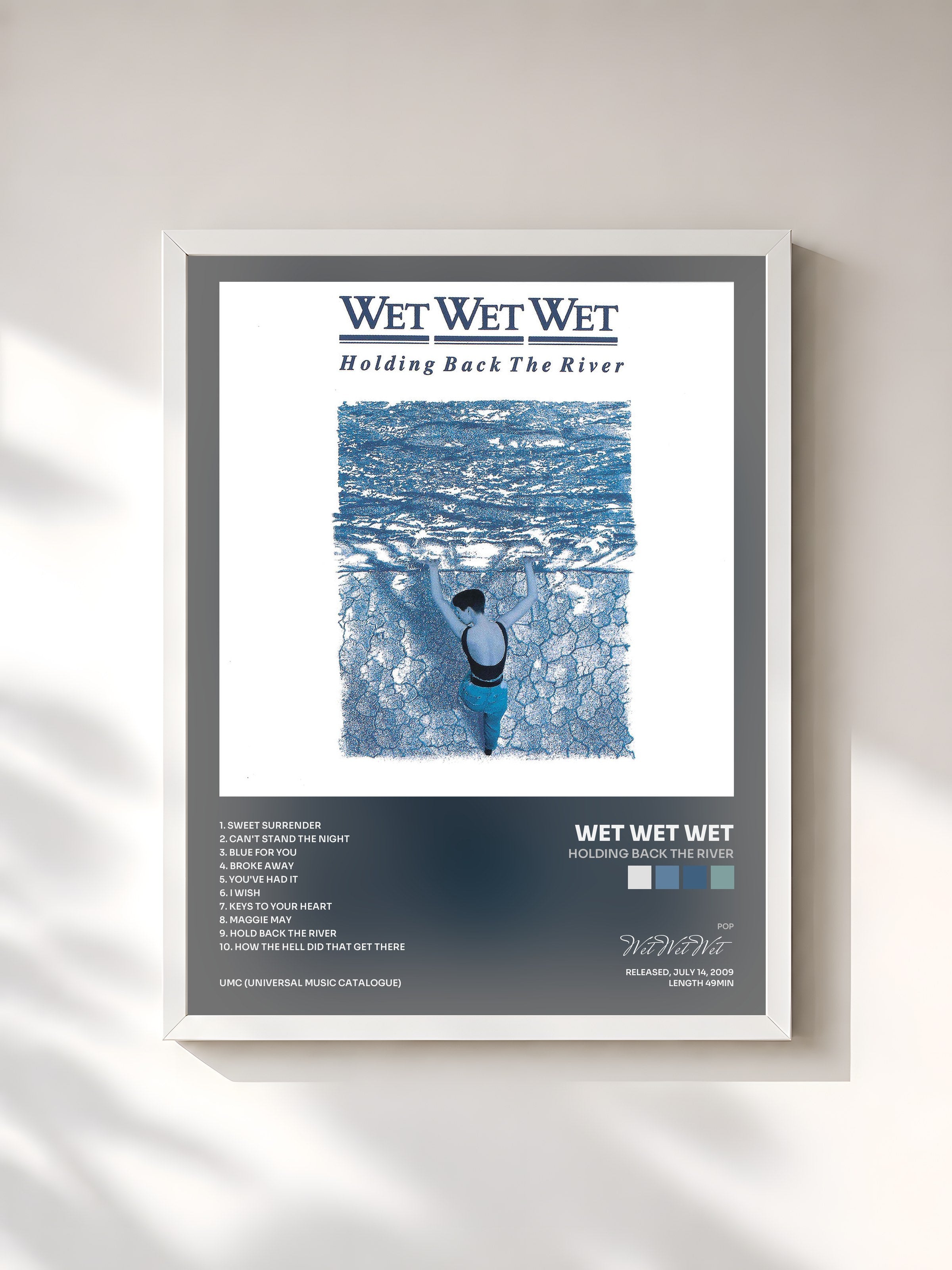 #blanc Tableau de l'album Holding Back The River de Wet Wet Wet, cadre blanc, imprimé et encadré en France