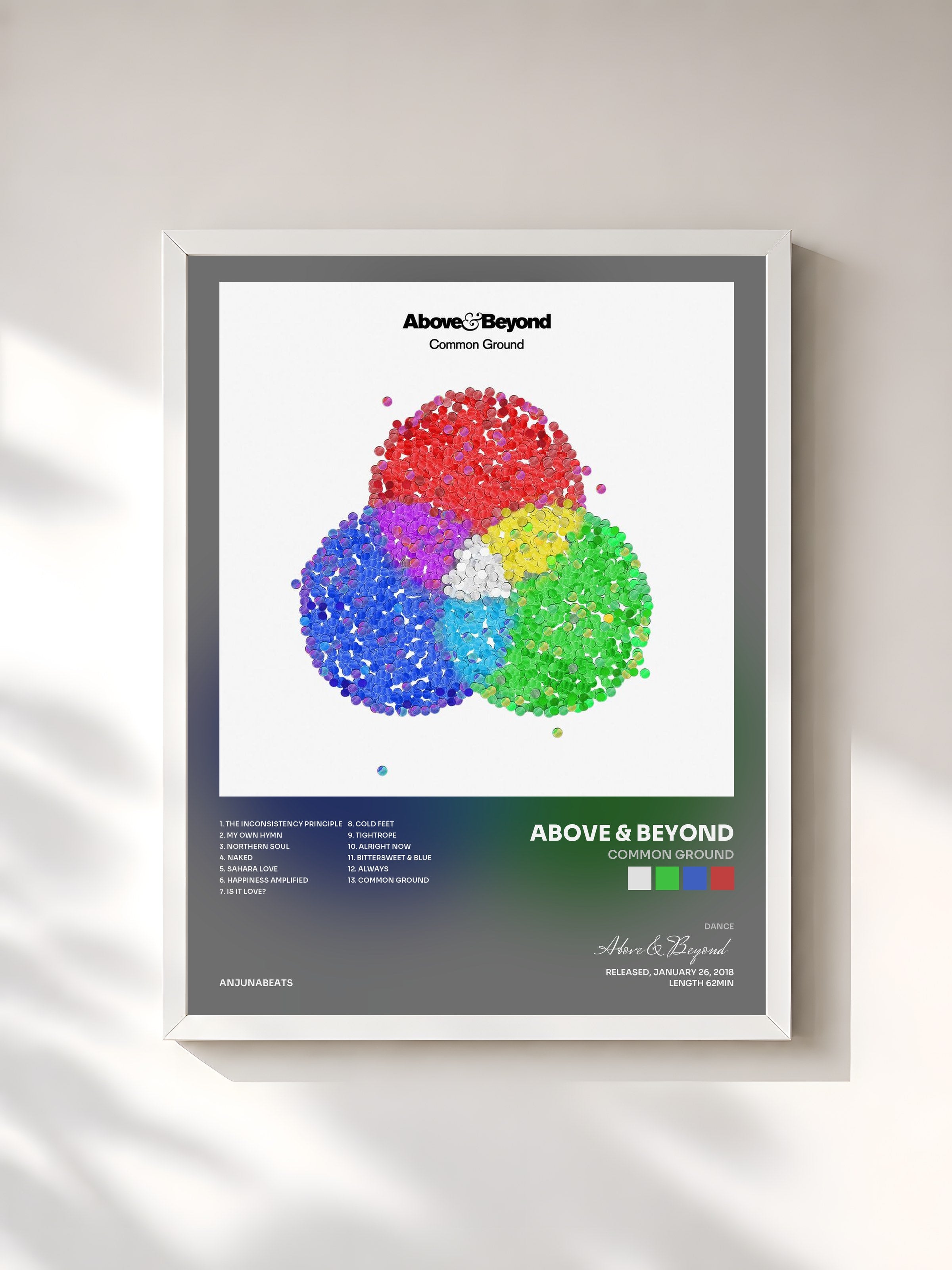 #blanc Tableau de l'album Common Ground de Above & Beyond, cadre blanc, imprimé et encadré en France