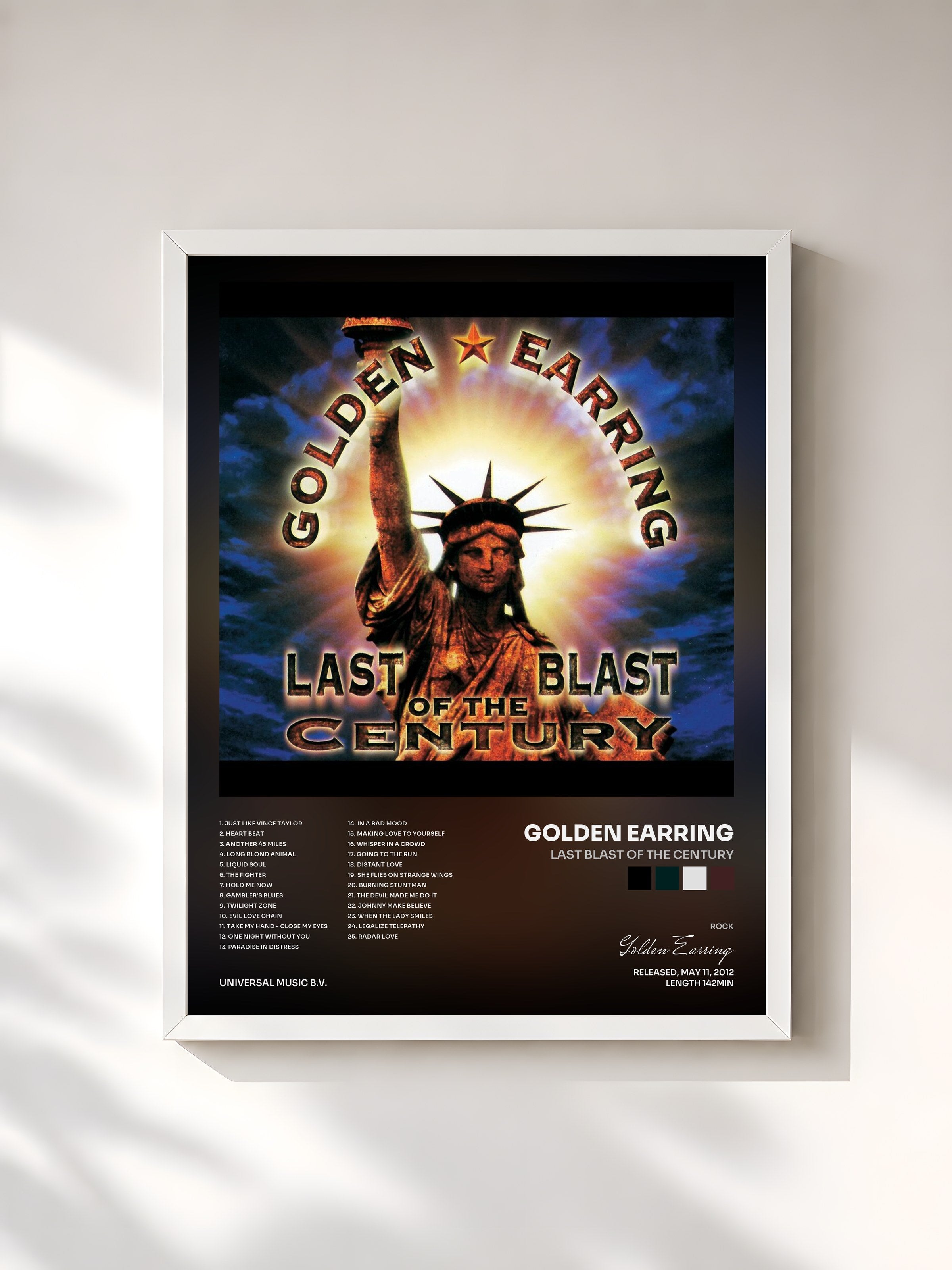 #blanc Tableau de l'album Last Blast Of The Century de Golden Earring, cadre blanc, imprimé et encadré en France
