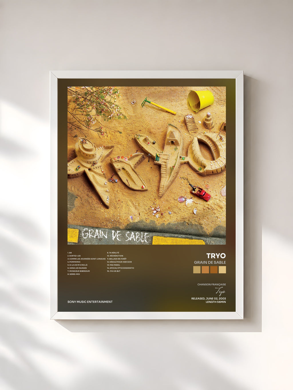 #blanc Tableau de l'album Grain de sable de Tryo, cadre blanc, imprimé et encadré en France