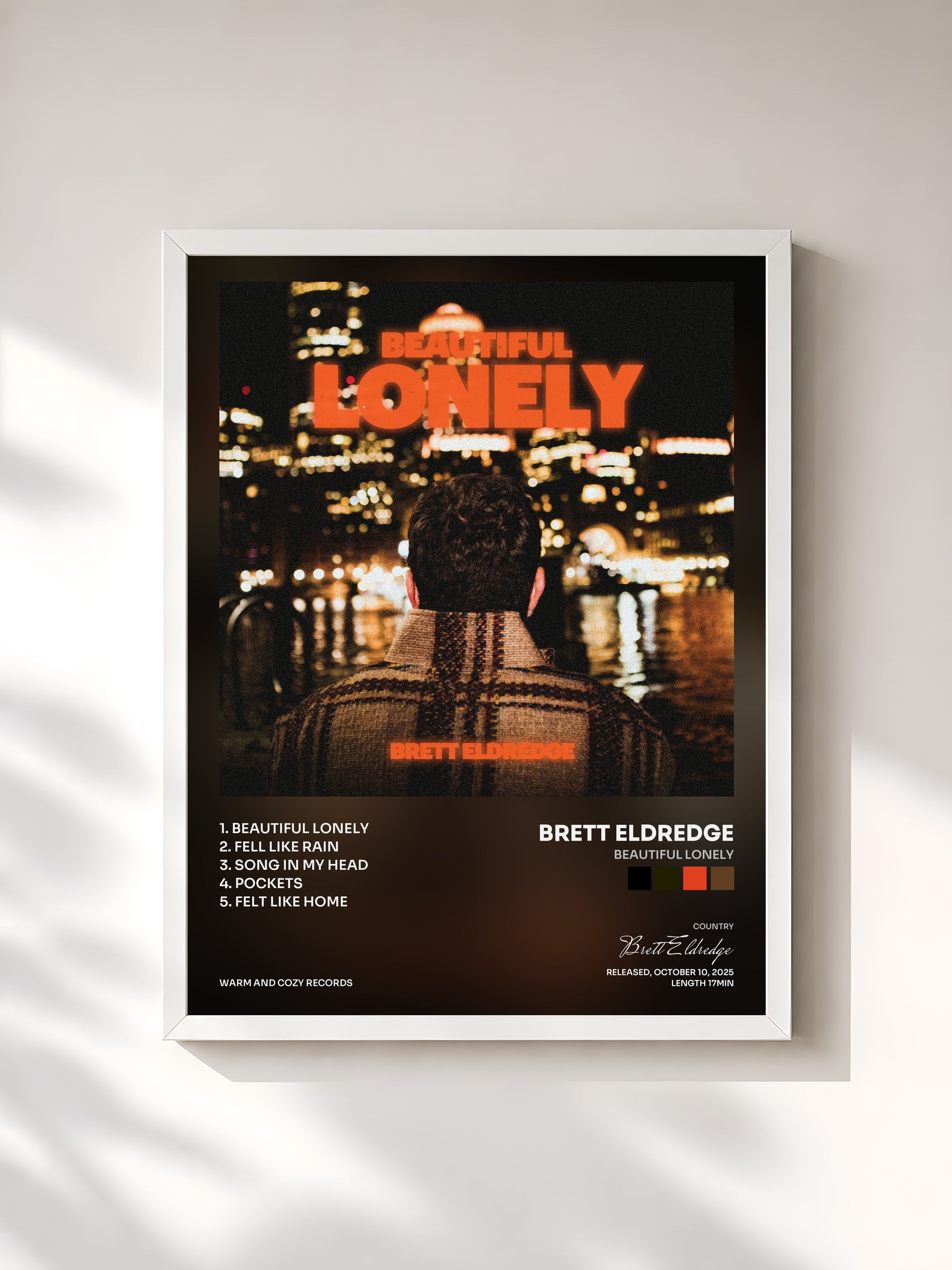 #blanc Tableau de l'album Beautiful Lonely de Brett Eldredge, cadre blanc, imprimé et encadré en France