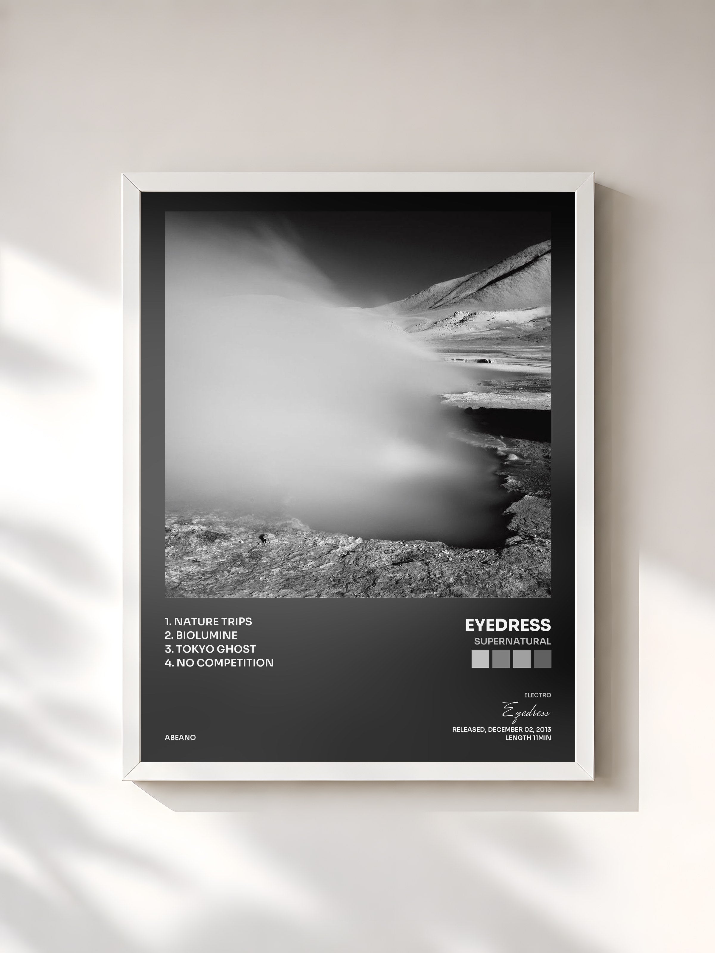 #blanc Tableau de l'album Supernatural de Eyedress, cadre blanc, imprimé et encadré en France