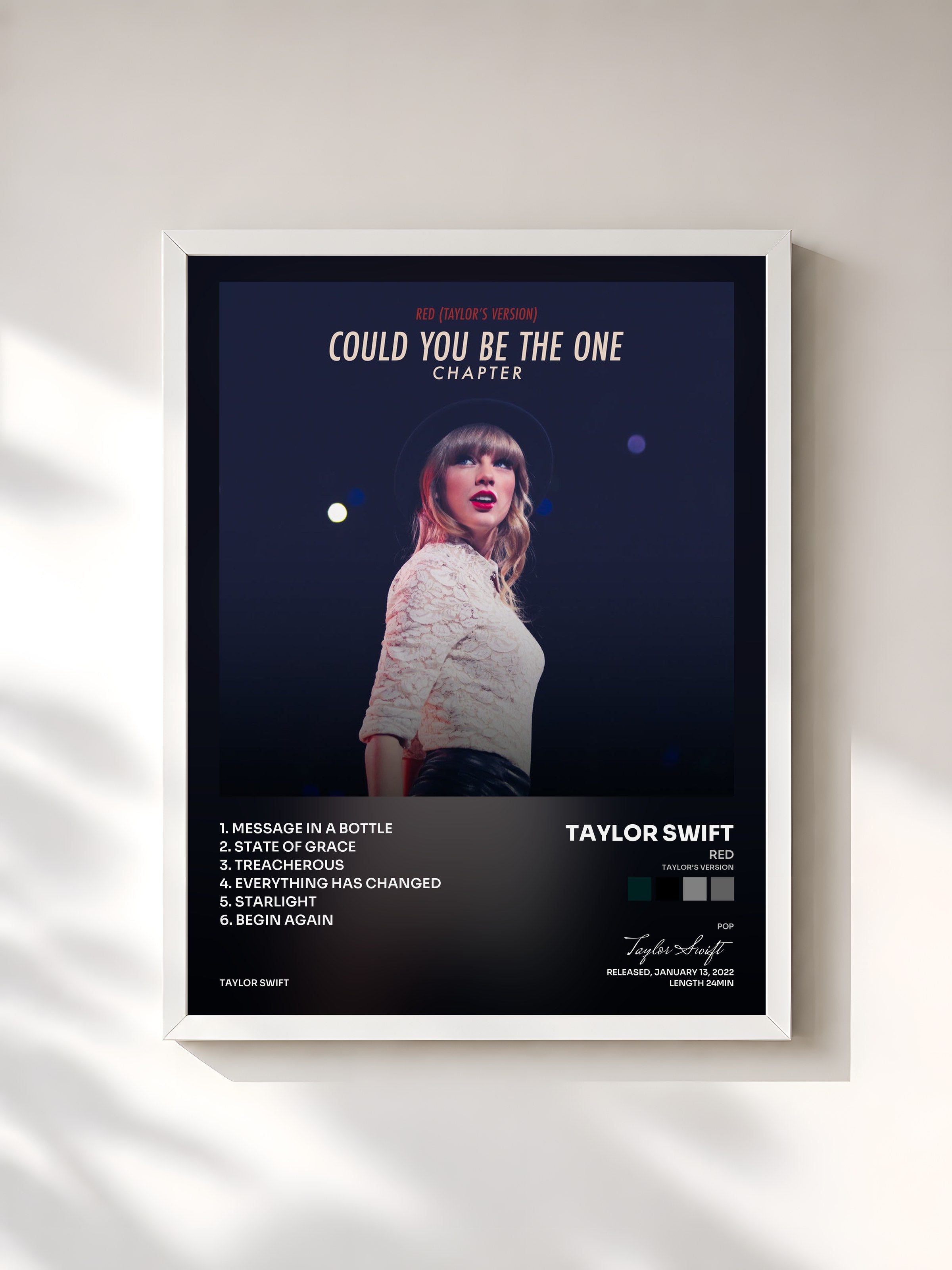 #blanc Tableau de l'album Red (Taylor’s Version): Could You Be The One Chapter de Taylor Swift, cadre blanc, imprimé et encadré en France