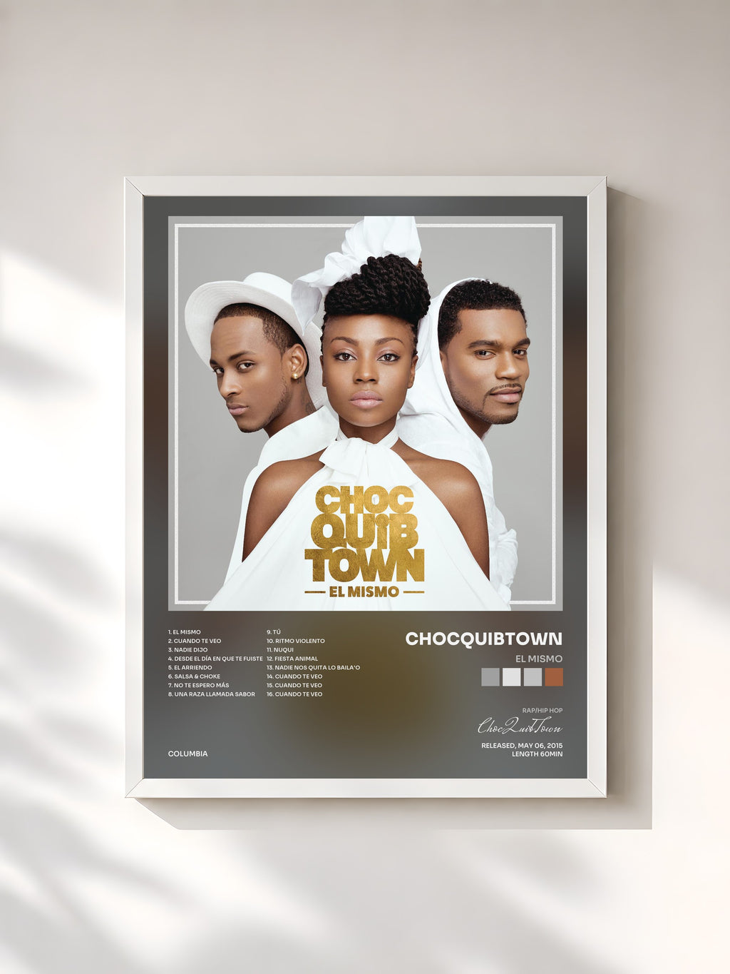 #blanc Tableau de l'album El Mismo de ChocQuibTown, cadre blanc, imprimé et encadré en France