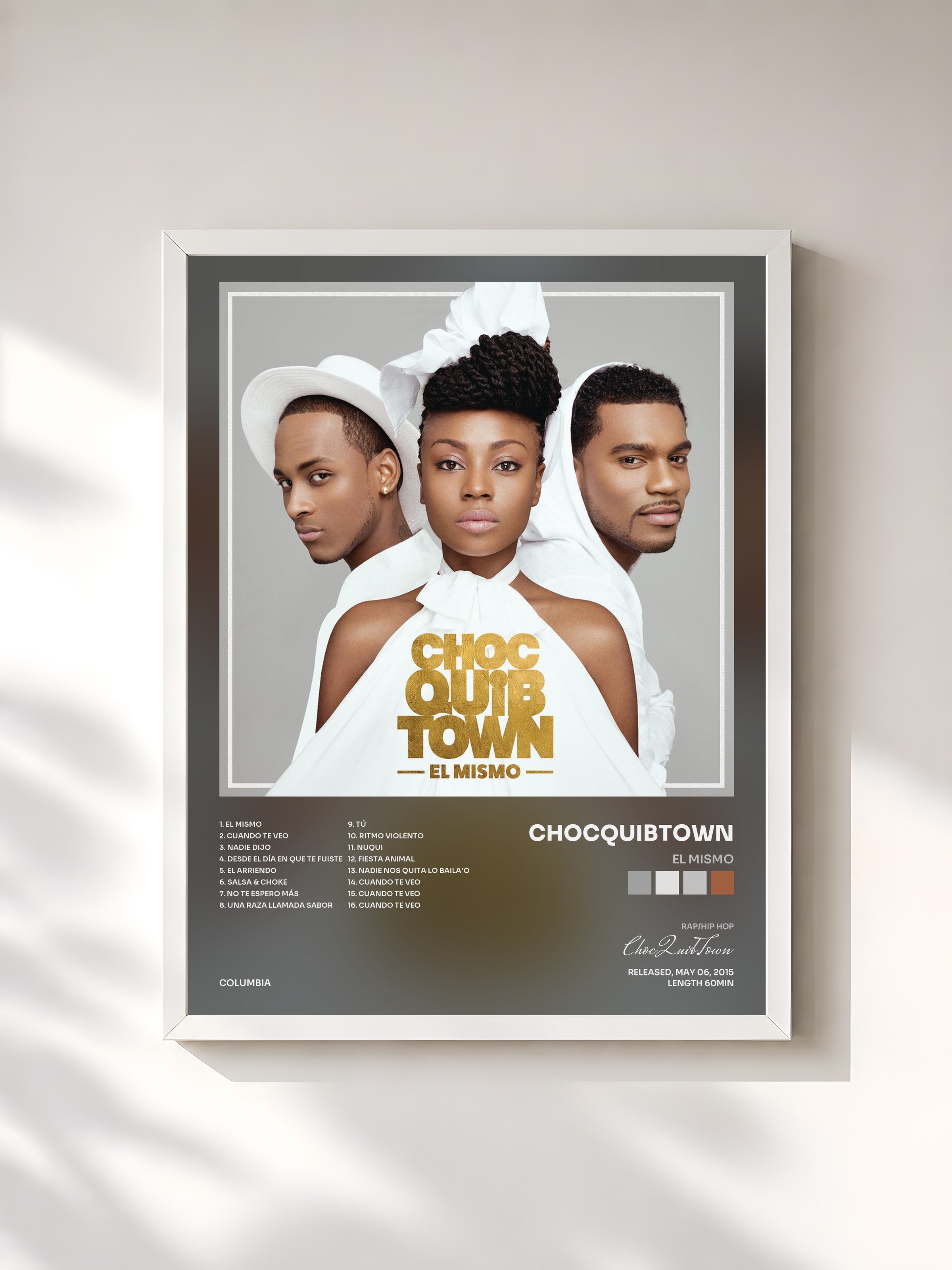 #blanc Tableau de l'album El Mismo de ChocQuibTown, cadre blanc, imprimé et encadré en France