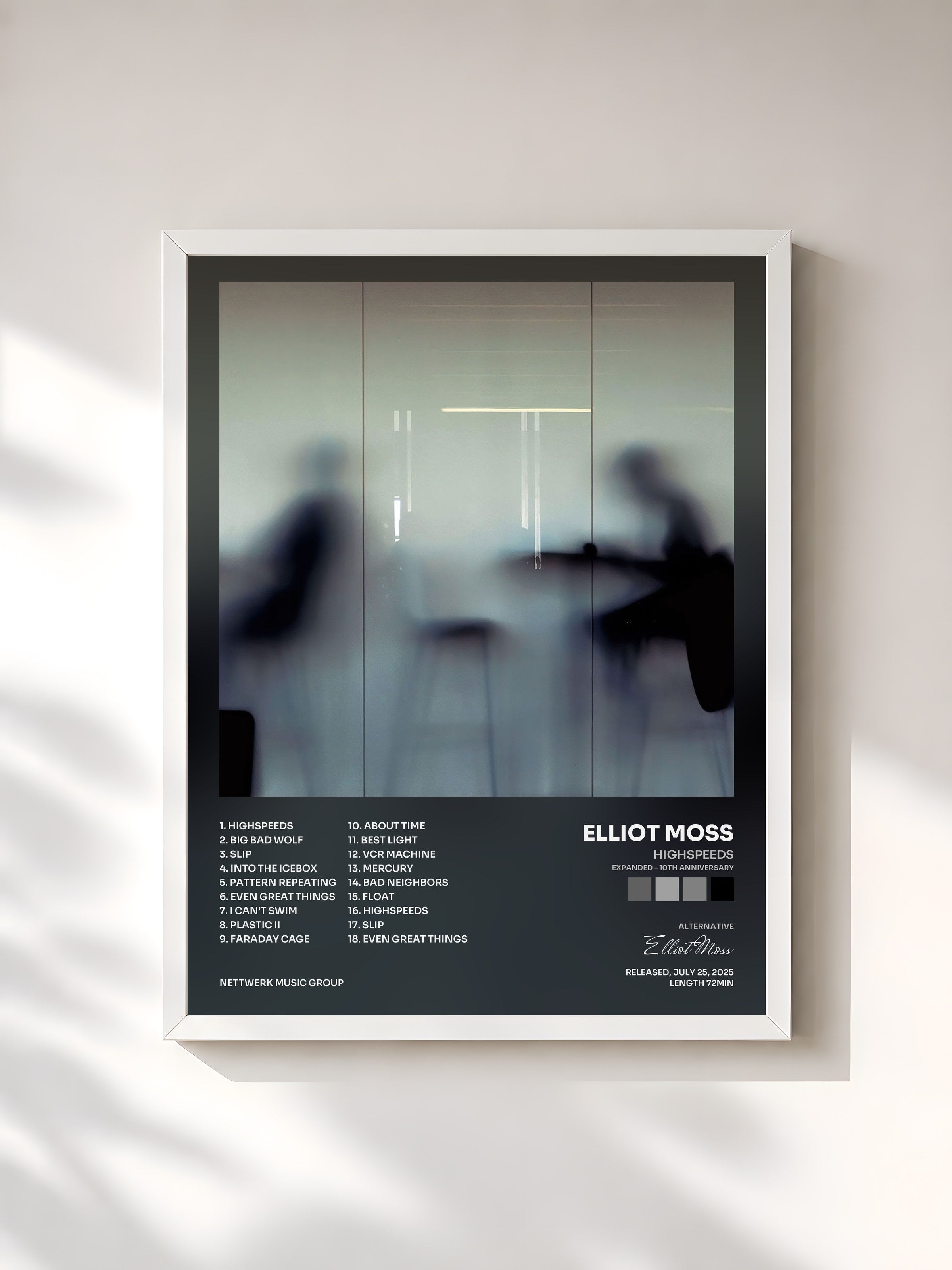 #blanc Tableau de l'album Highspeeds (Expanded - 10th Anniversary) de Elliot Moss, cadre blanc, imprimé et encadré en France