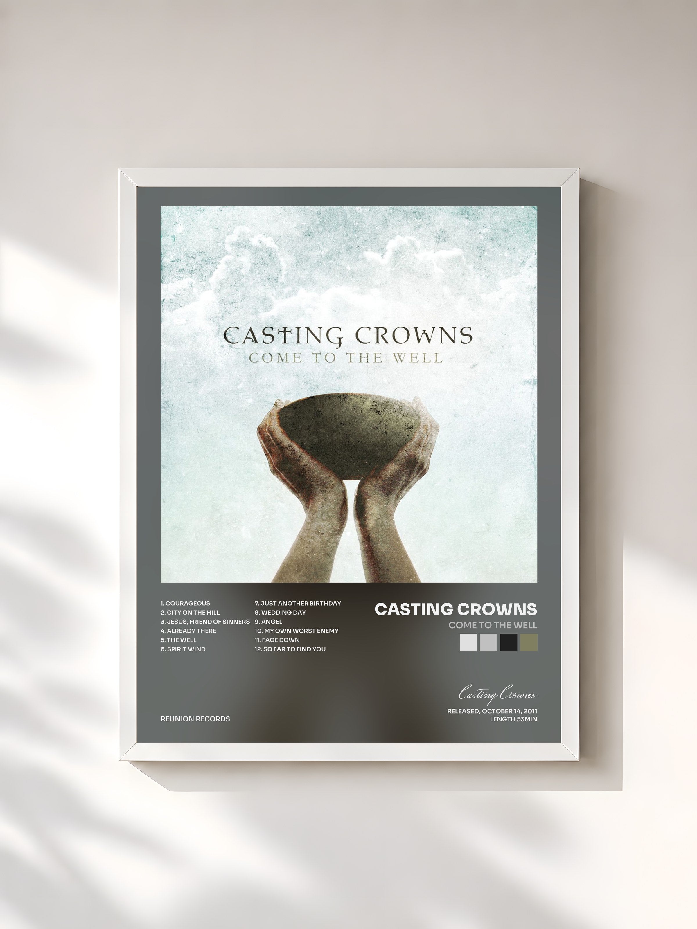 #blanc Tableau de l'album Come To The Well de Casting Crowns, cadre blanc, imprimé et encadré en France
