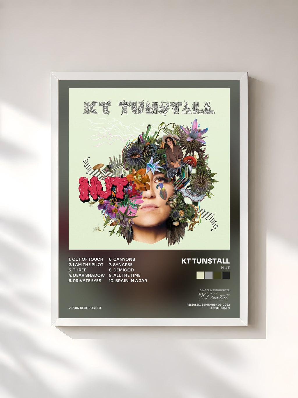 #blanc Tableau de l'album NUT de KT Tunstall, cadre blanc, imprimé et encadré en France