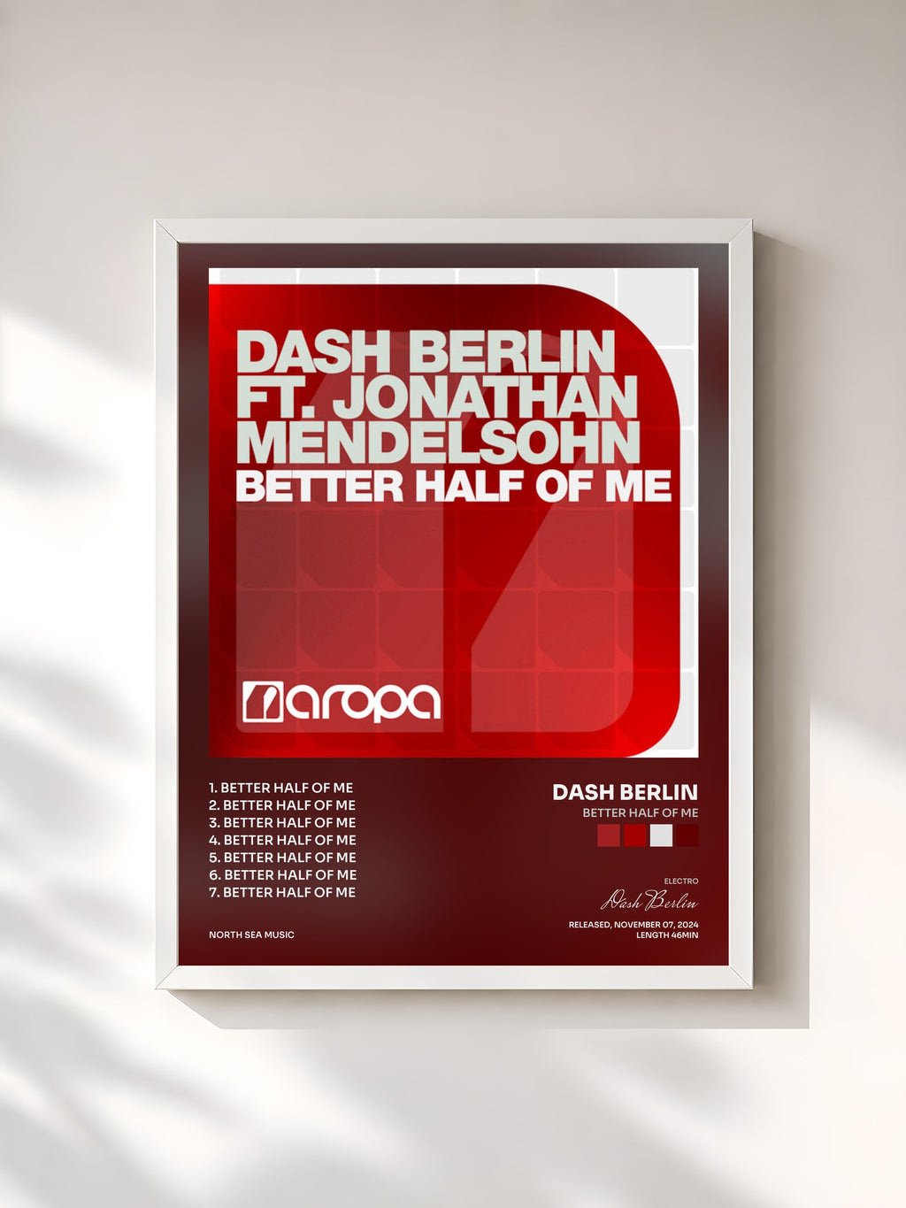 #blanc Tableau de l'album Better Half Of Me de Dash Berlin, cadre blanc, imprimé et encadré en France