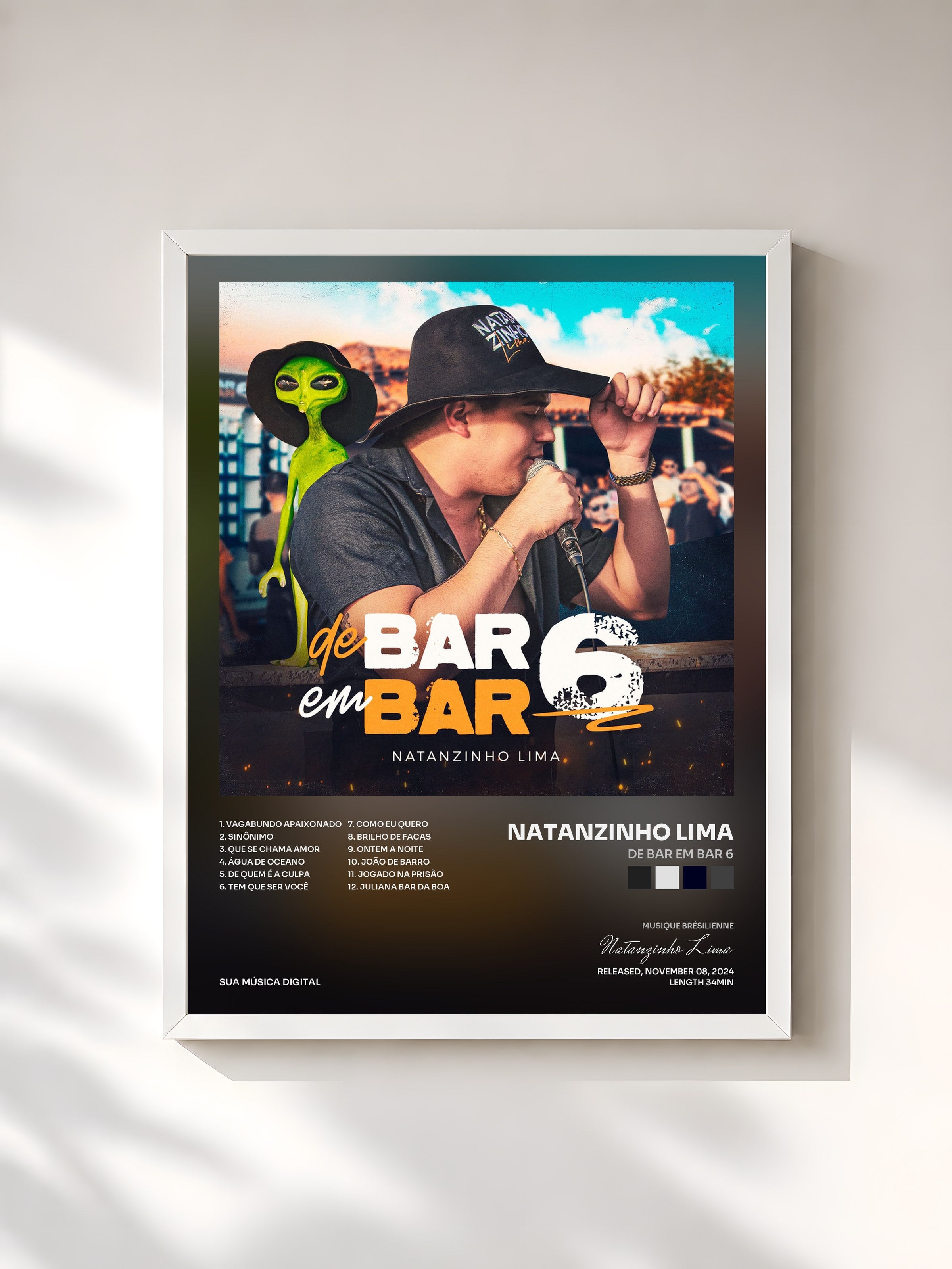 #blanc Tableau de l'album De Bar em Bar 6 de Natanzinho Lima, cadre blanc, imprimé et encadré en France