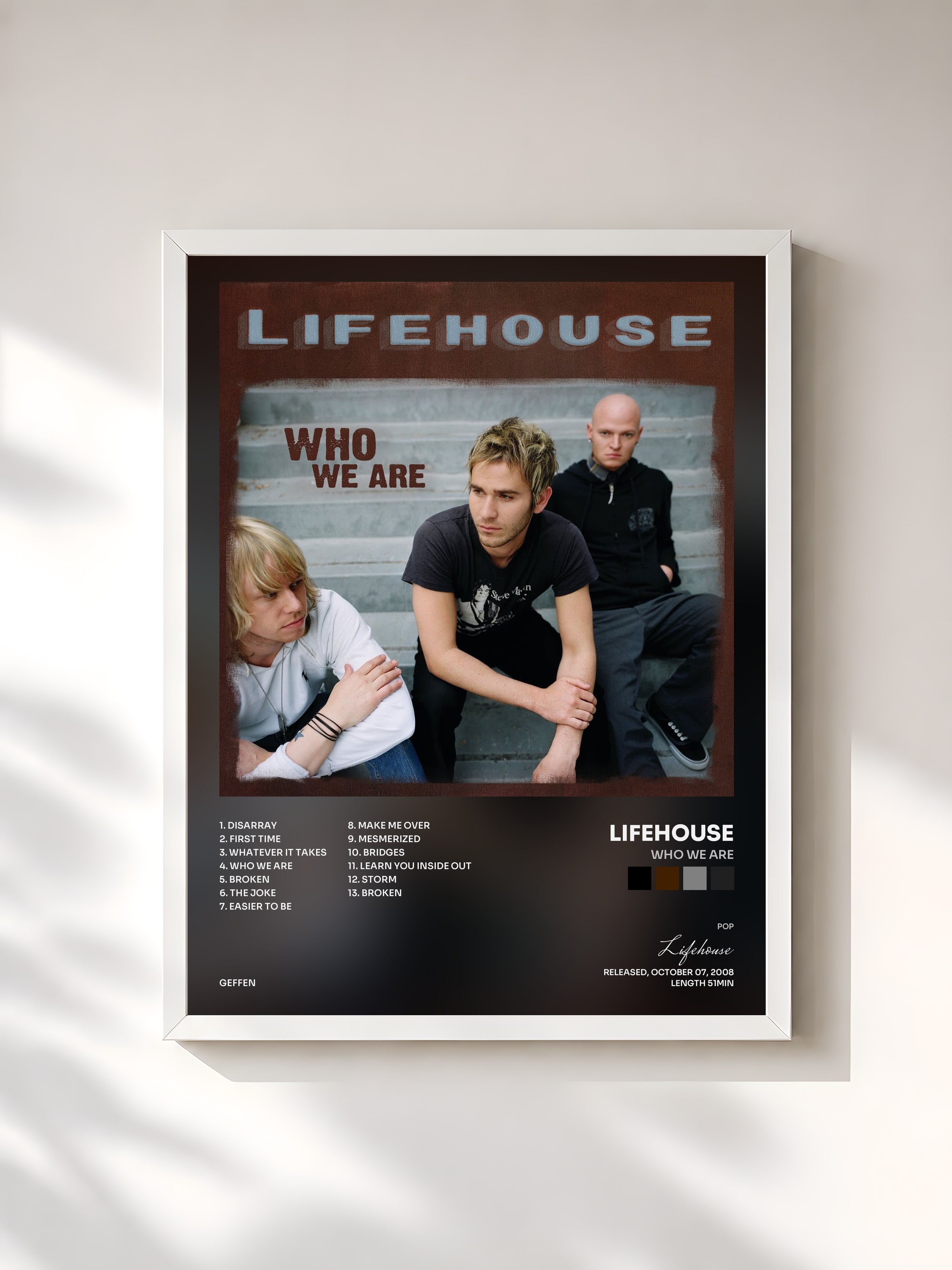 #blanc Tableau de l'album Who We Are de Lifehouse, cadre blanc, imprimé et encadré en France