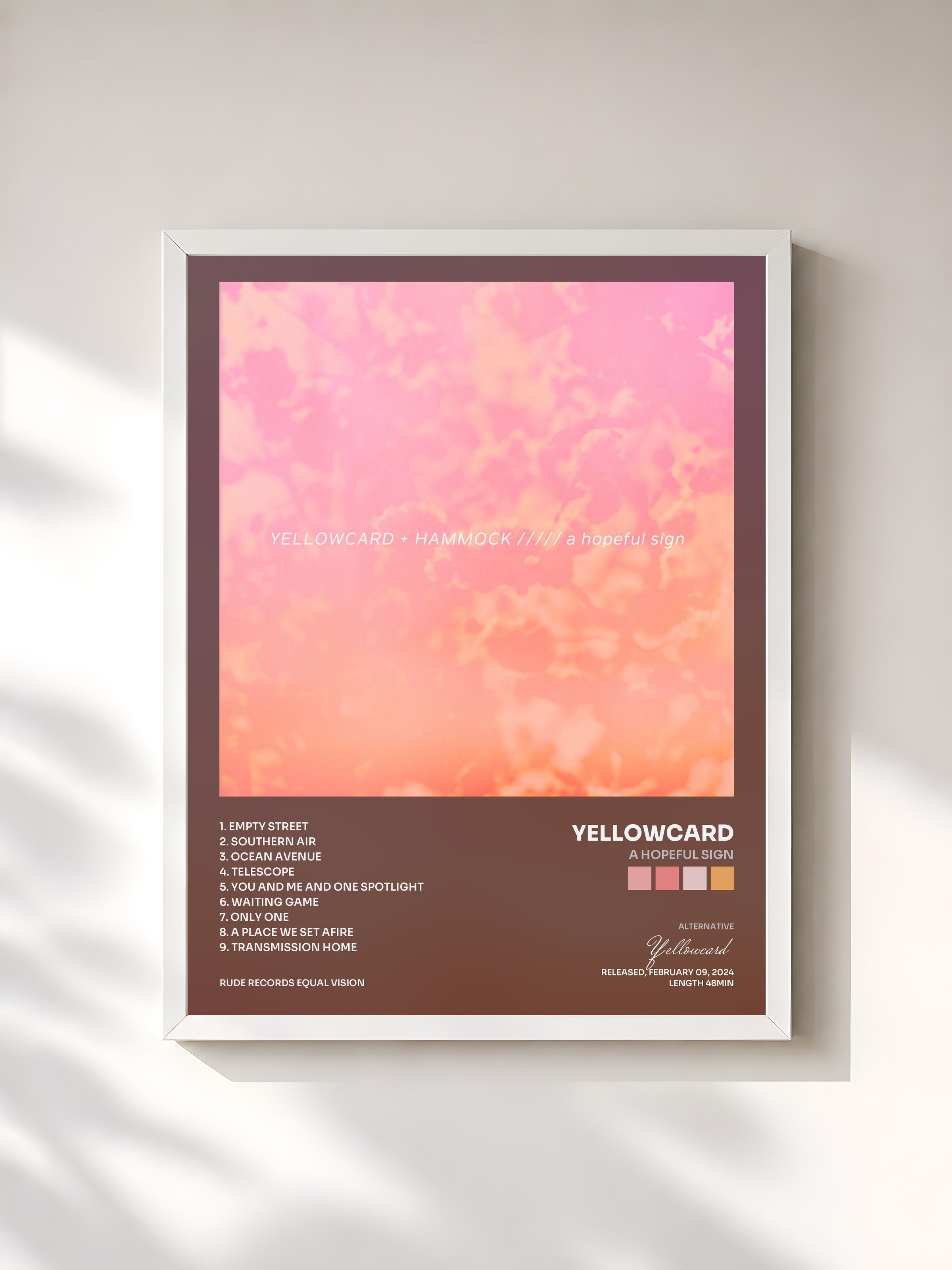 #blanc Tableau de l'album A Hopeful Sign de Yellowcard, cadre blanc, imprimé et encadré en France