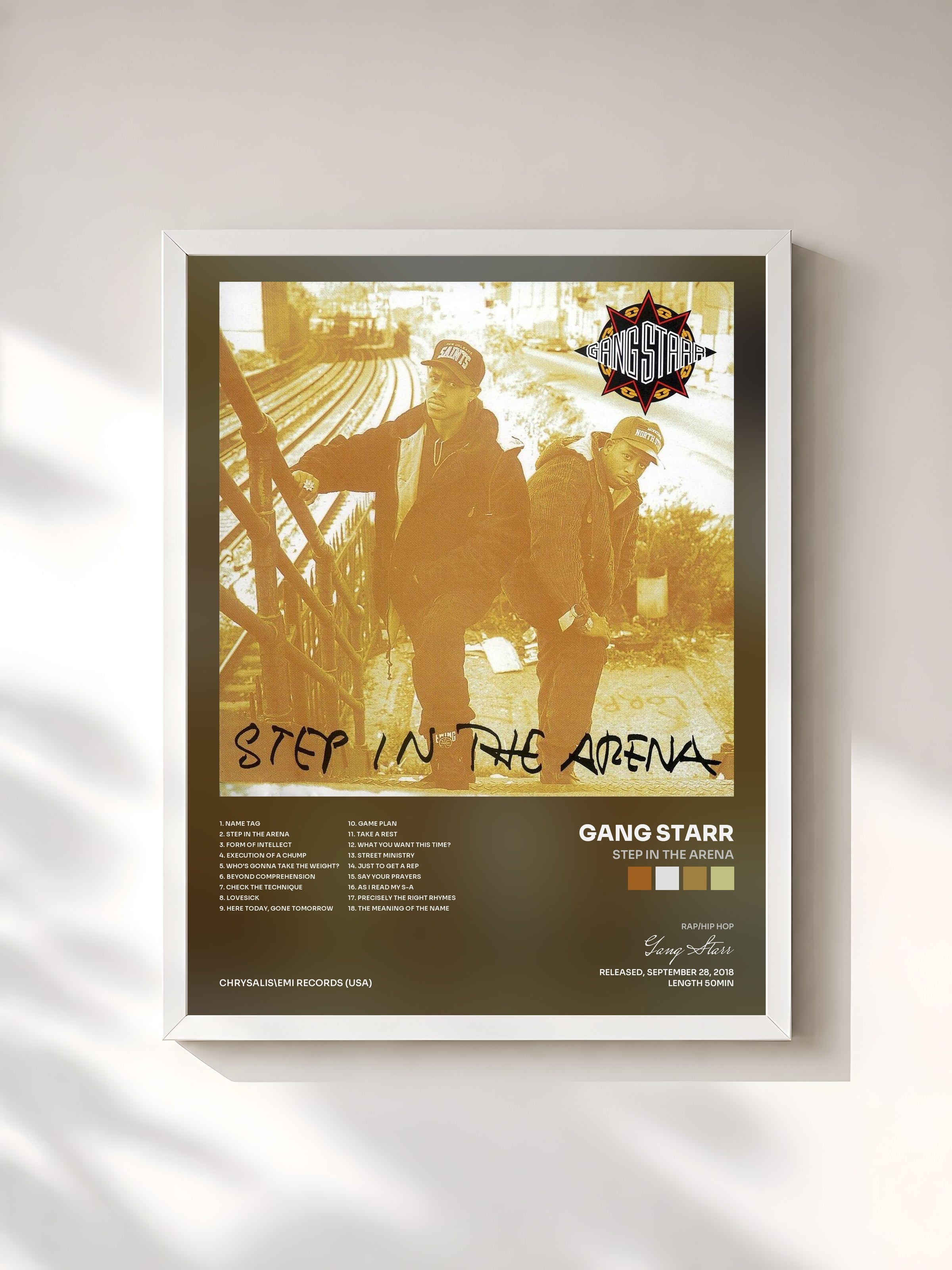 #blanc Tableau de l'album Step In The Arena de Gang Starr, cadre blanc, imprimé et encadré en France