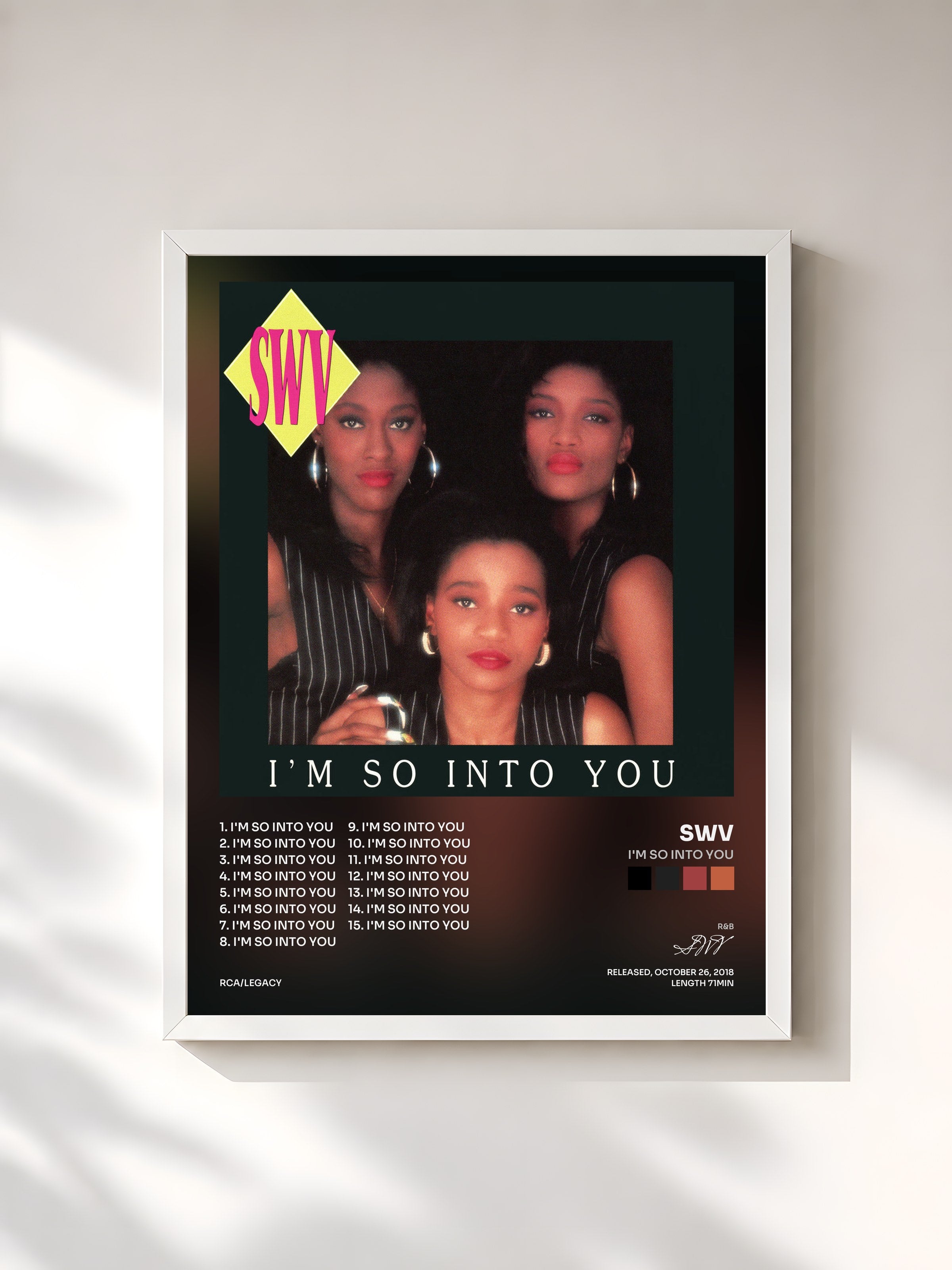 #blanc Tableau de l'album I'm So Into You de SWV, cadre blanc, imprimé et encadré en France