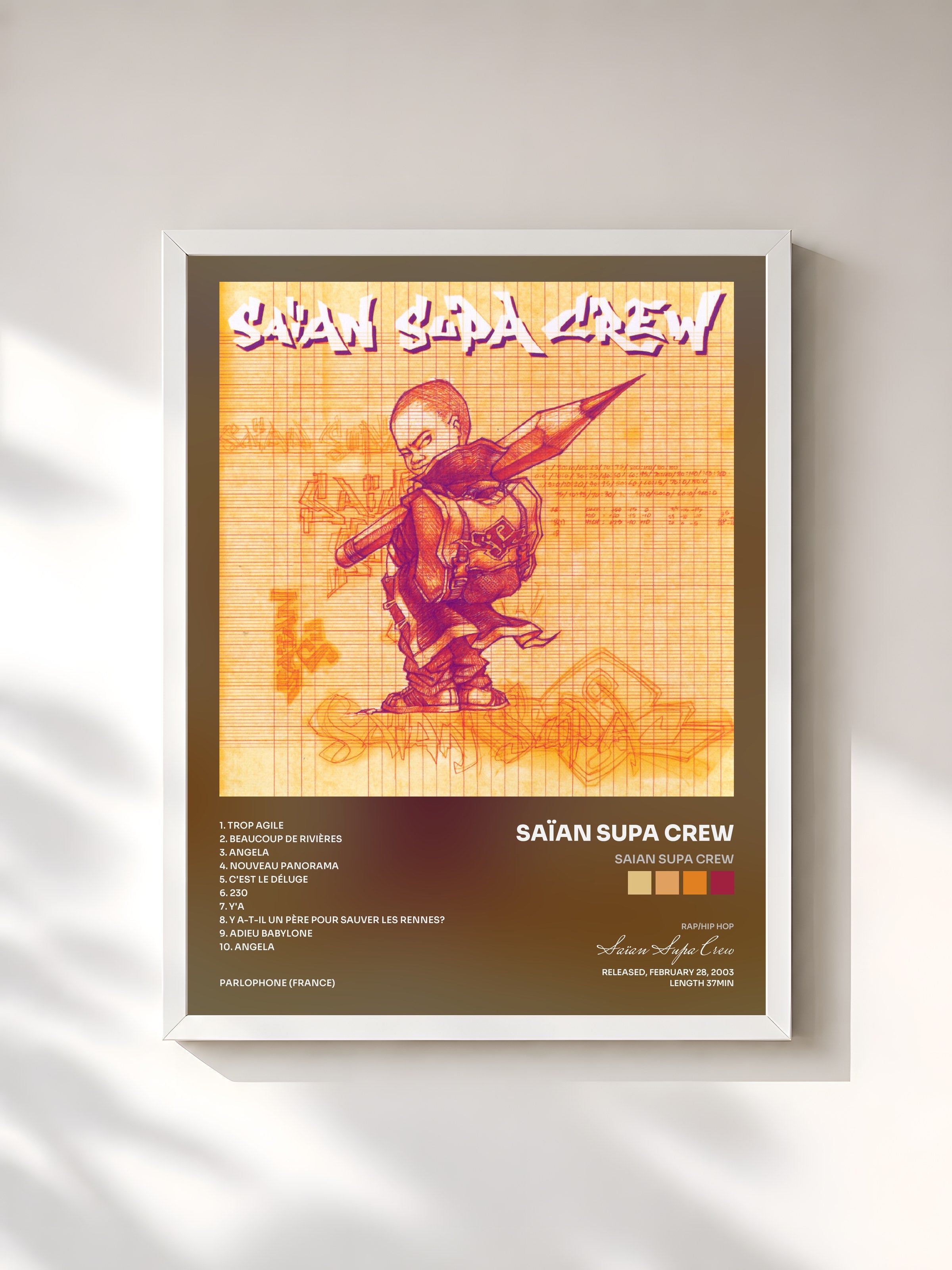 #blanc Tableau de l'album Saian Supa Crew de Saïan Supa Crew, cadre blanc, imprimé et encadré en France