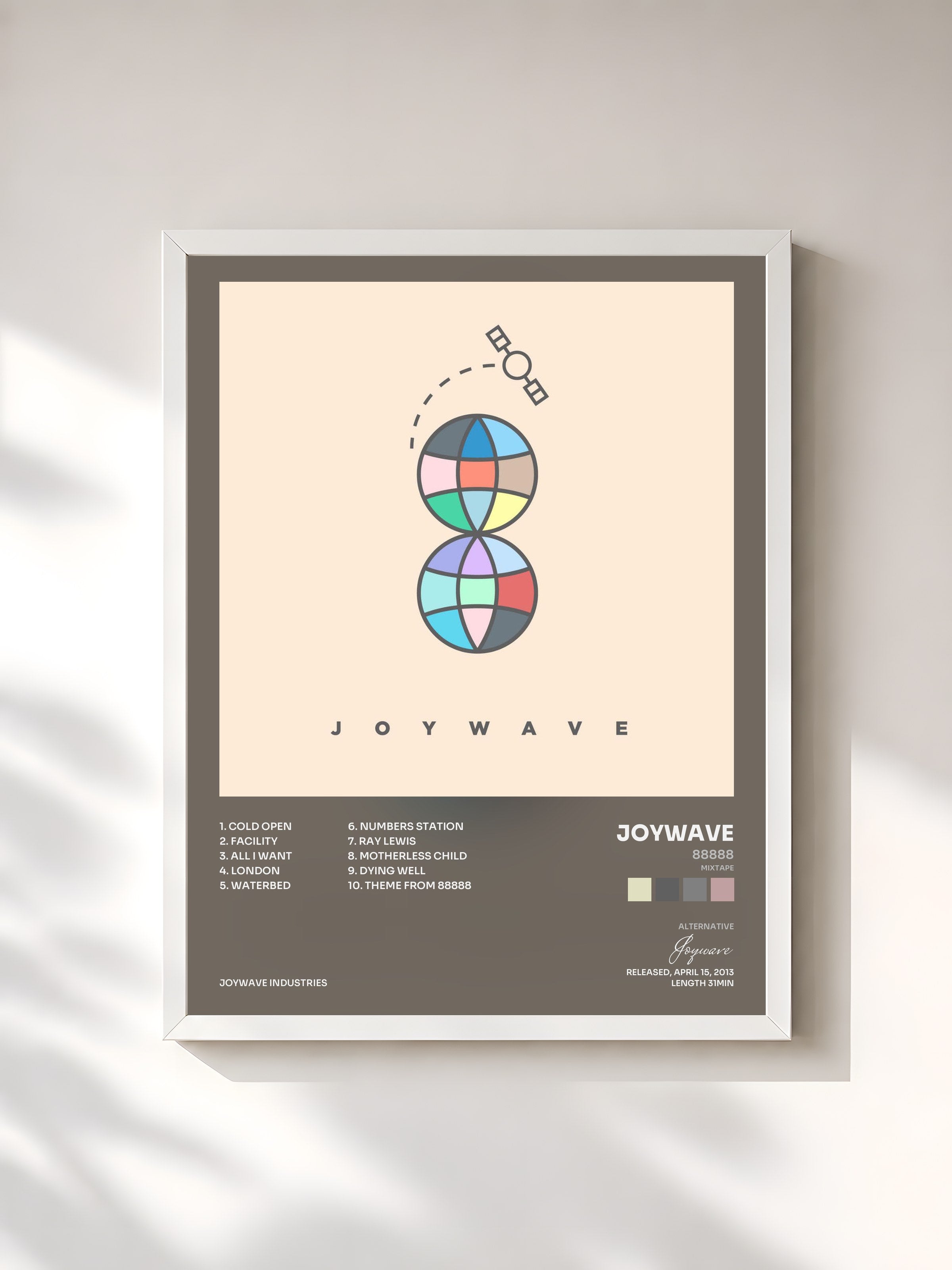 #blanc Tableau de l'album 88888 (Mixtape) de Joywave, cadre blanc, imprimé et encadré en France