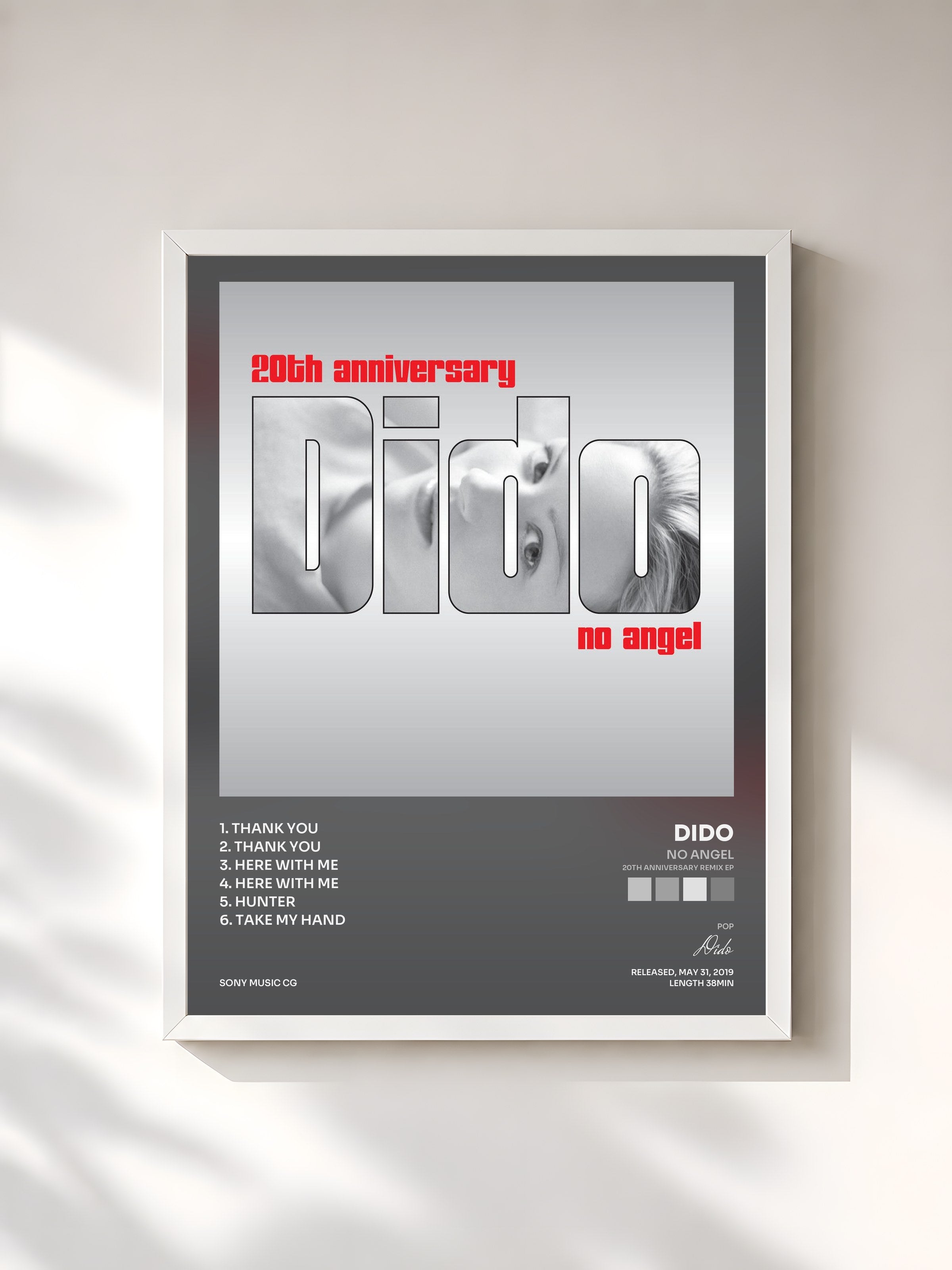 #blanc Tableau de l'album No Angel (20th Anniversary Remix EP) de Dido, cadre blanc, imprimé et encadré en France