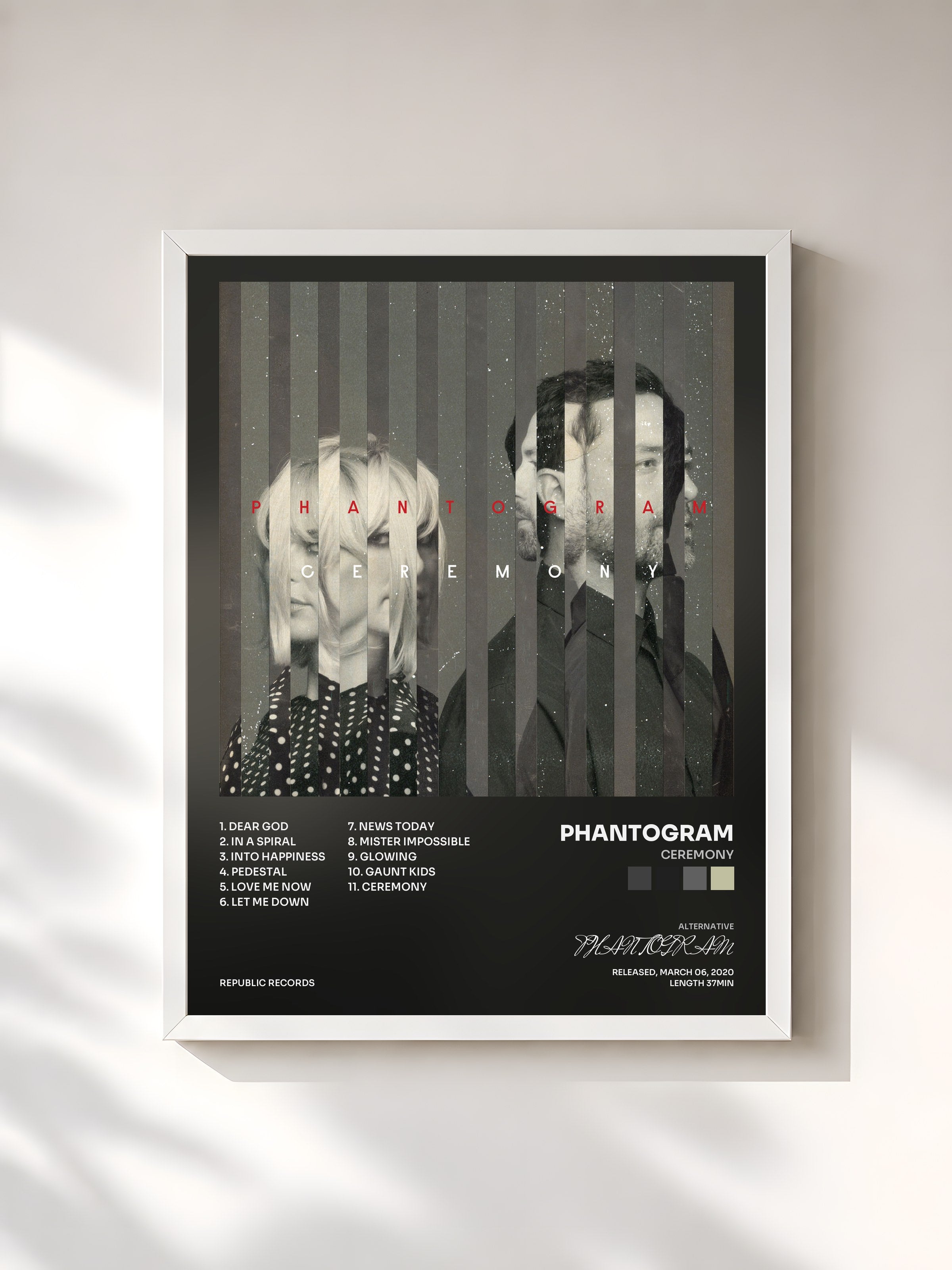 #blanc Tableau de l'album Ceremony de PHANTOGRAM, cadre blanc, imprimé et encadré en France