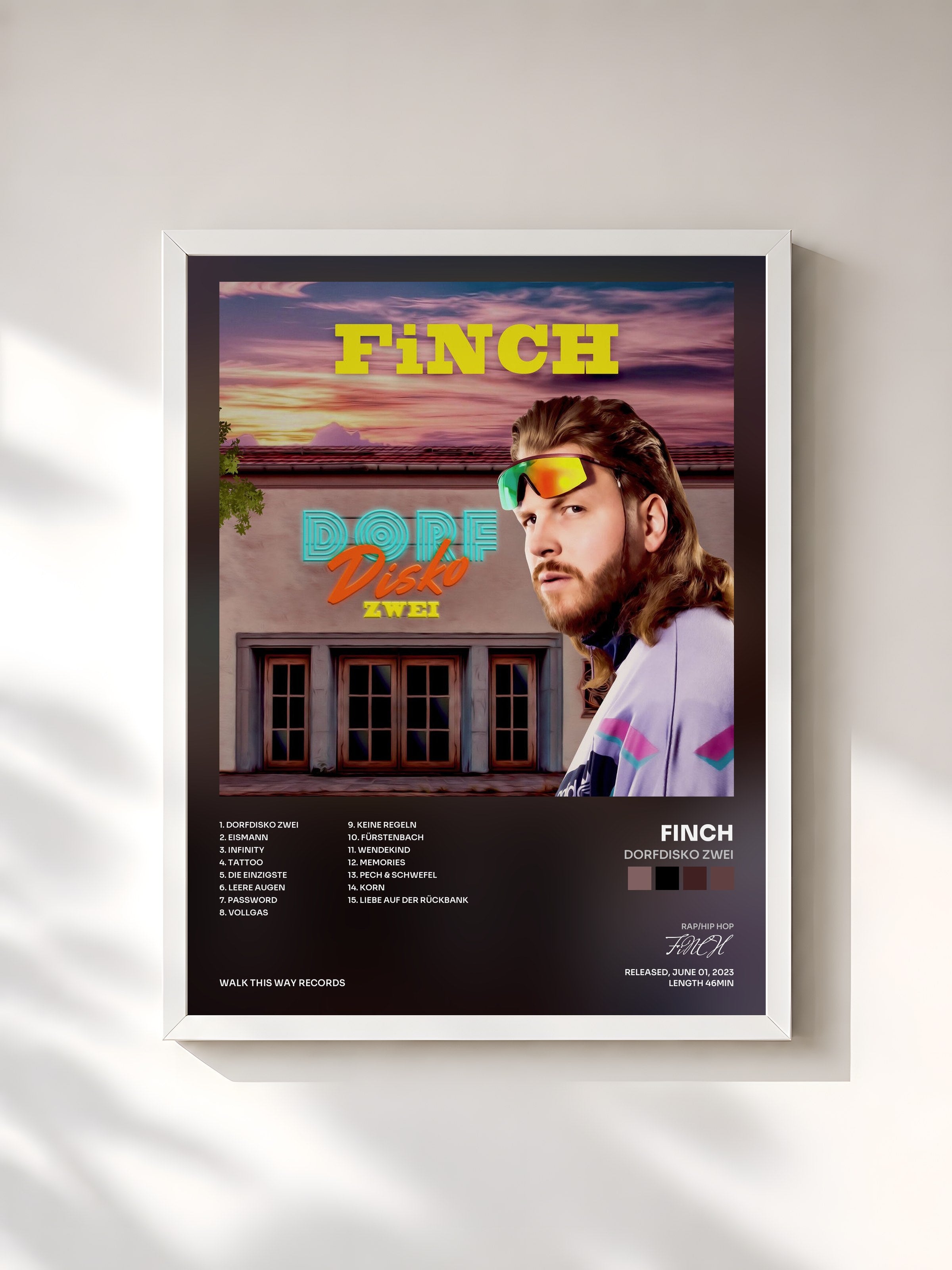 #blanc Tableau de l'album DORFDiSKO ZWEi de FiNCH, cadre blanc, imprimé et encadré en France