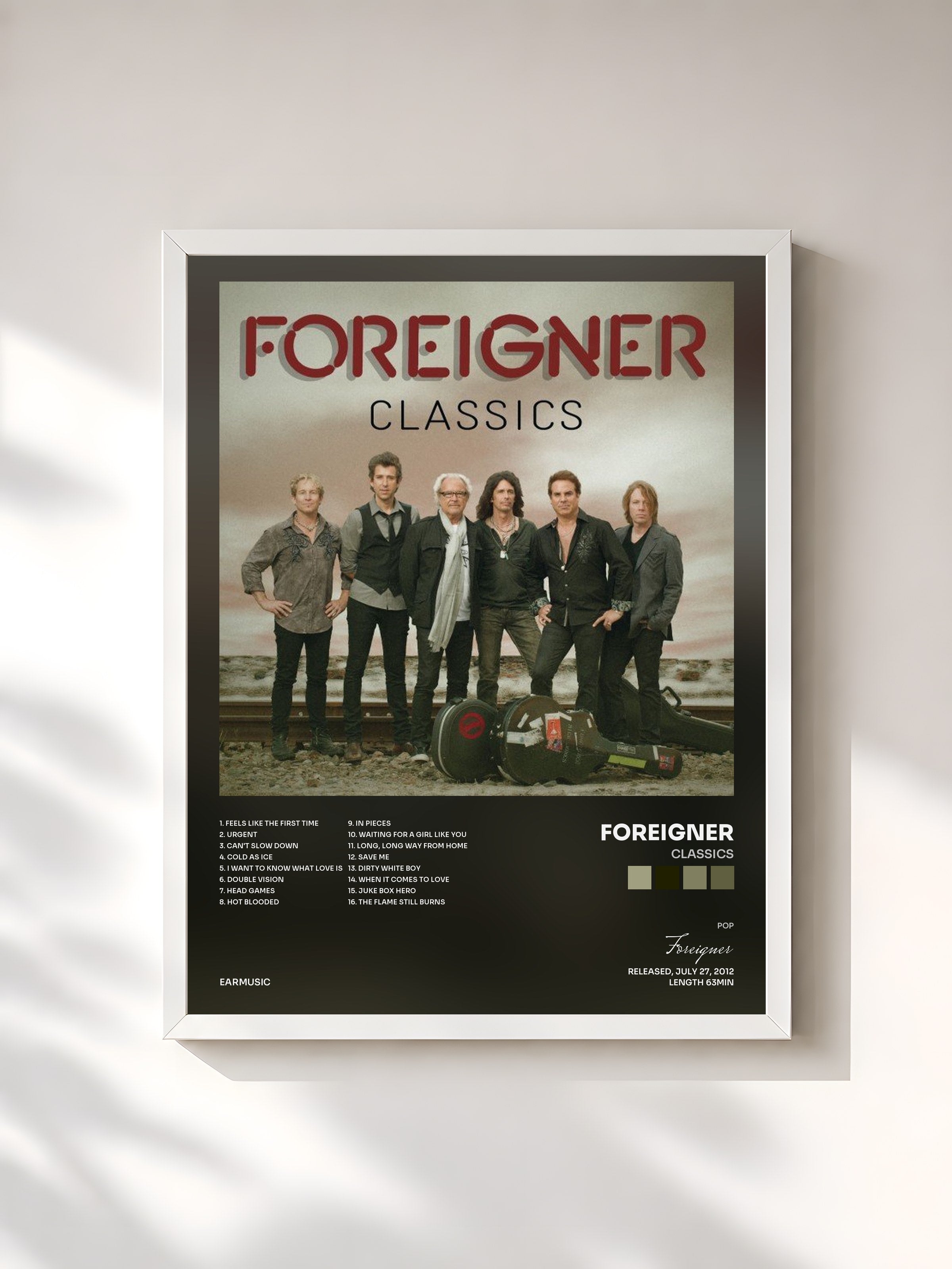 #blanc Tableau de l'album Classics de Foreigner, cadre blanc, imprimé et encadré en France