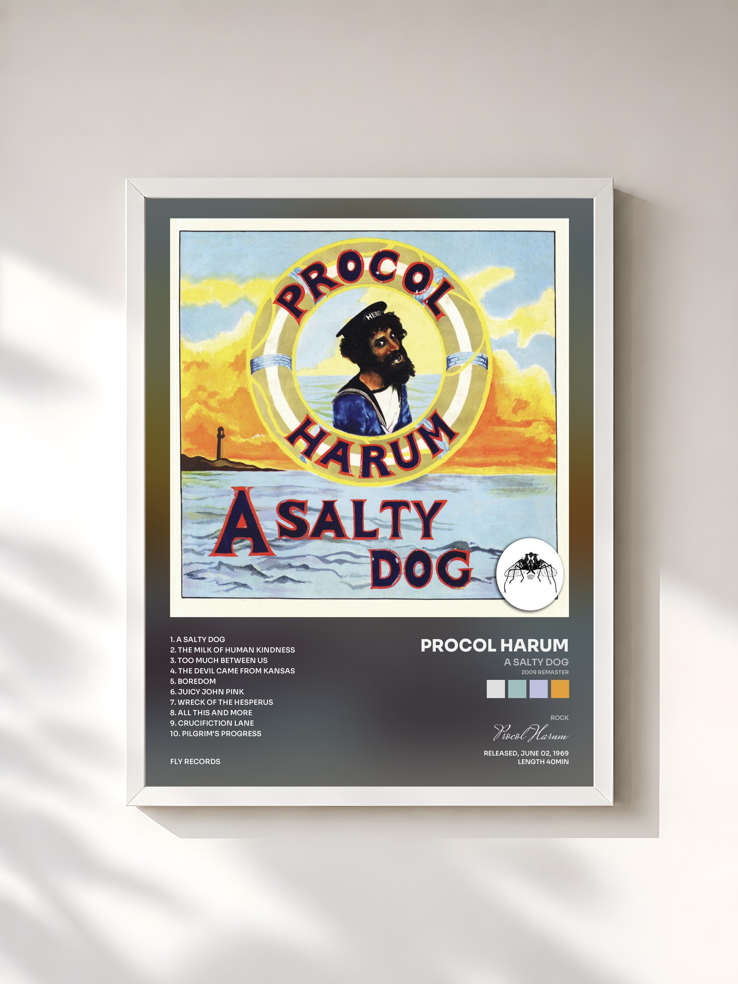 #blanc Tableau de l'album A Salty Dog (2009 Remaster) de Procol Harum, cadre blanc, imprimé et encadré en France