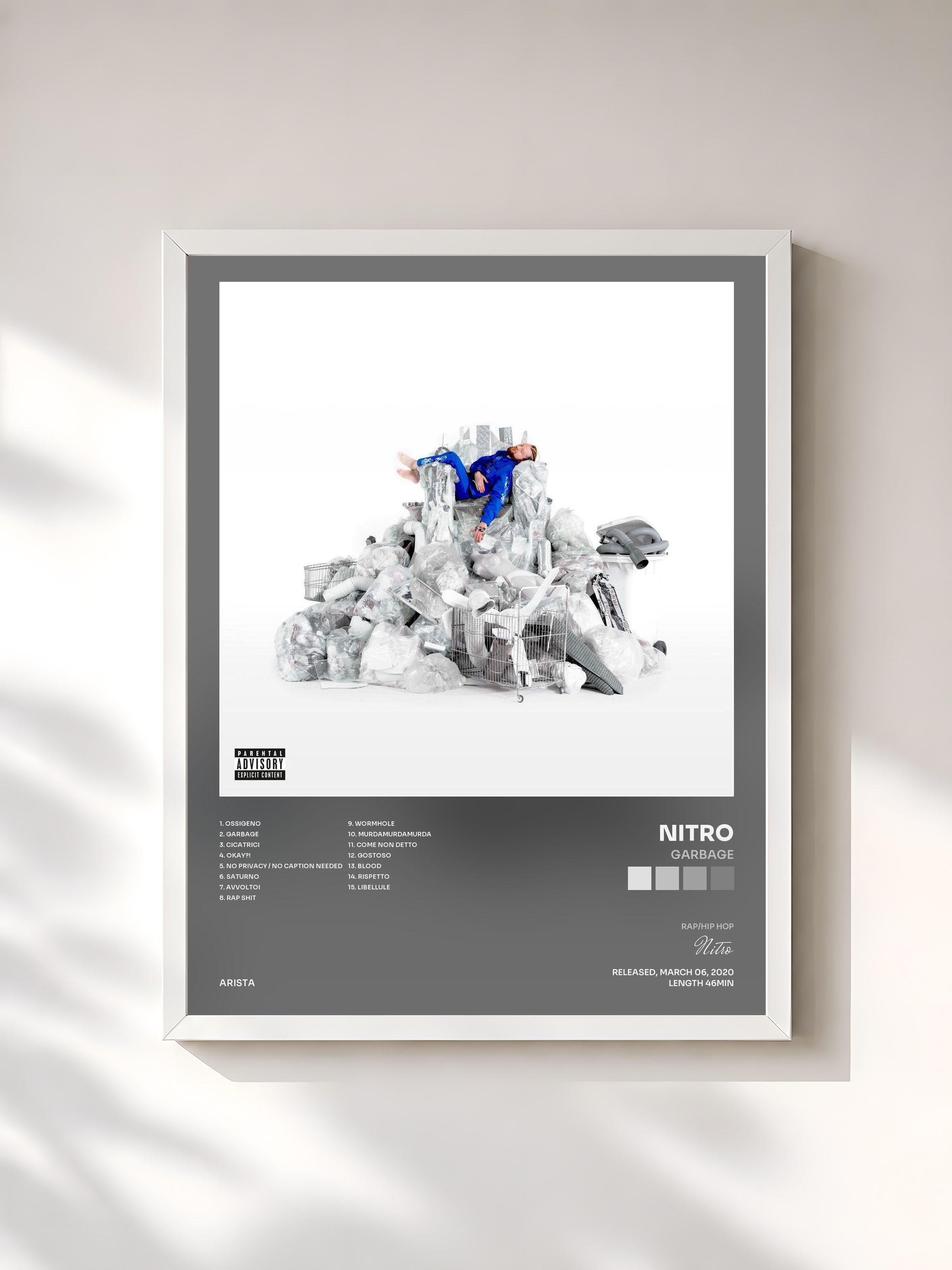 #blanc Tableau de l'album GarbAge de Nitro, cadre blanc, imprimé et encadré en France