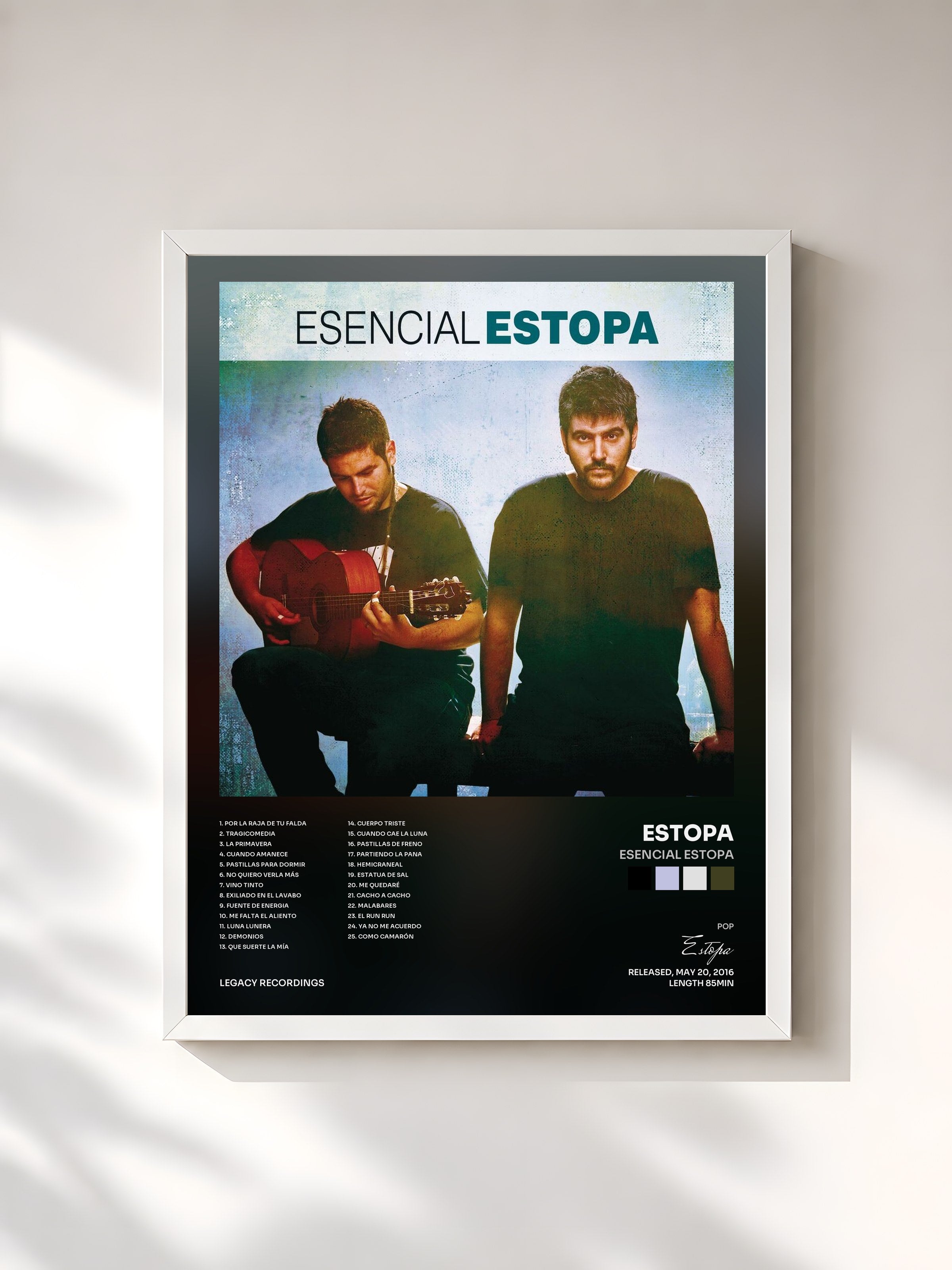 #blanc Tableau de l'album Esencial Estopa de Estopa, cadre blanc, imprimé et encadré en France