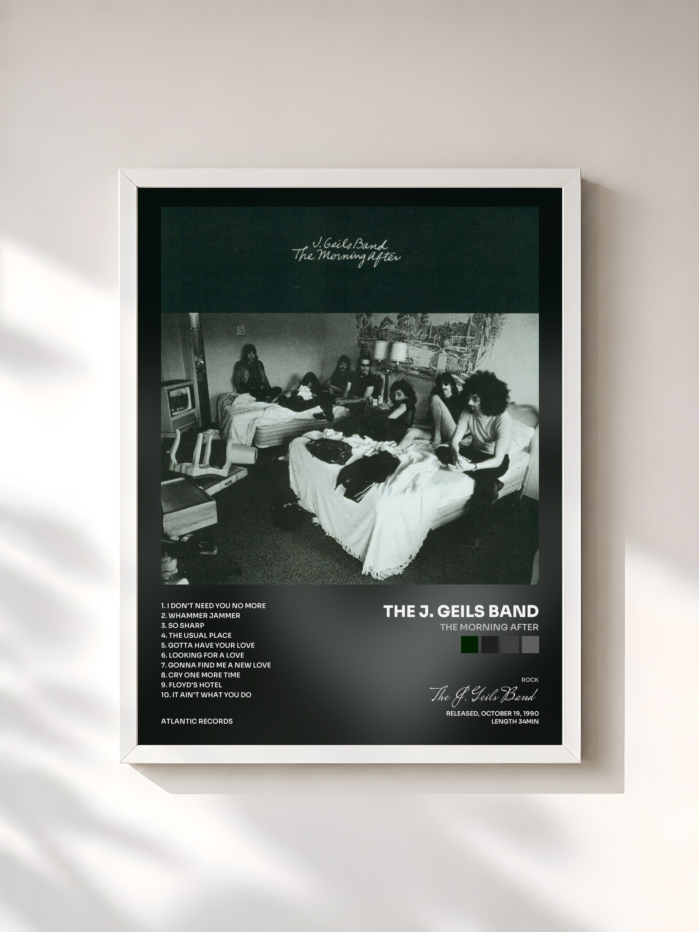 #blanc Tableau de l'album The Morning After de The J. Geils Band, cadre blanc, imprimé et encadré en France