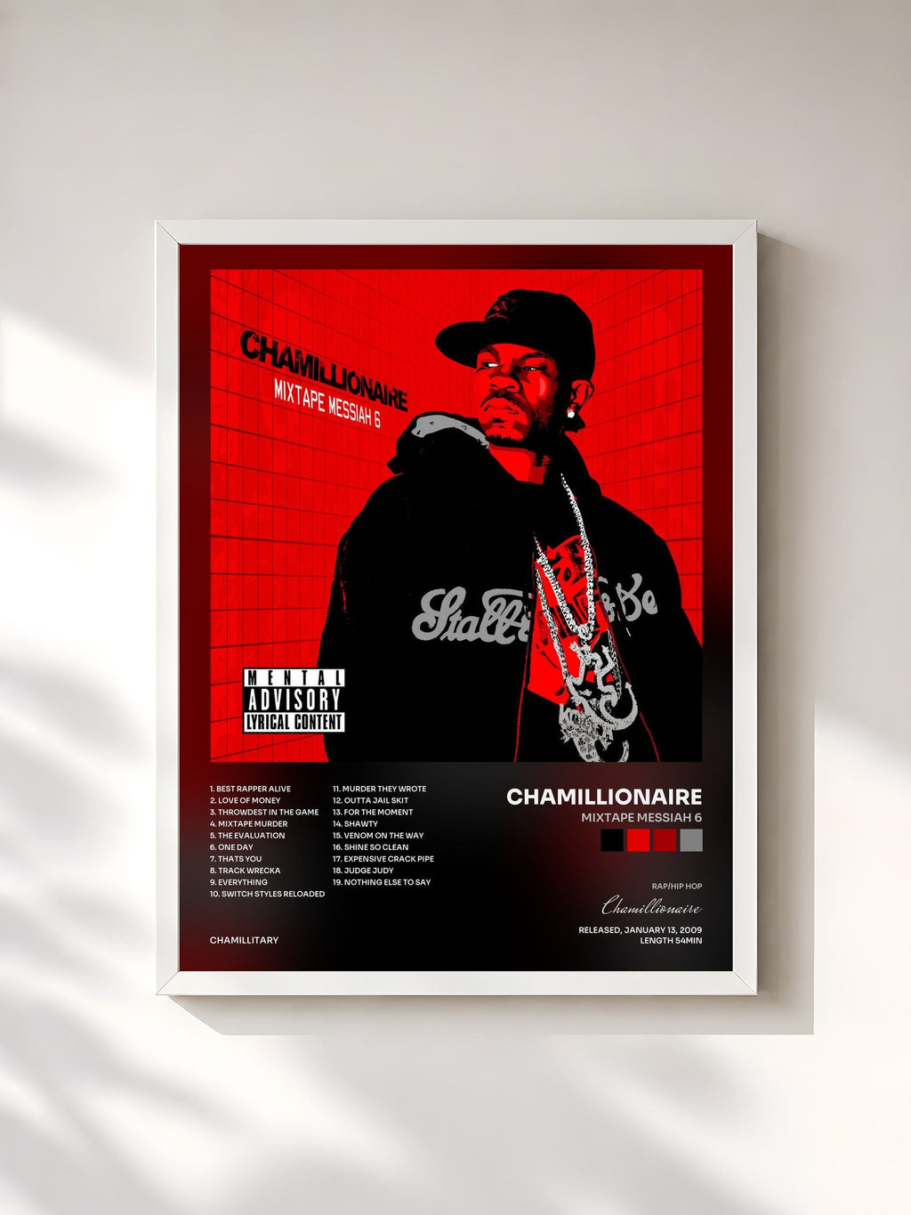 #blanc Tableau de l'album Mixtape Messiah 6 de Chamillionaire, cadre blanc, imprimé et encadré en France