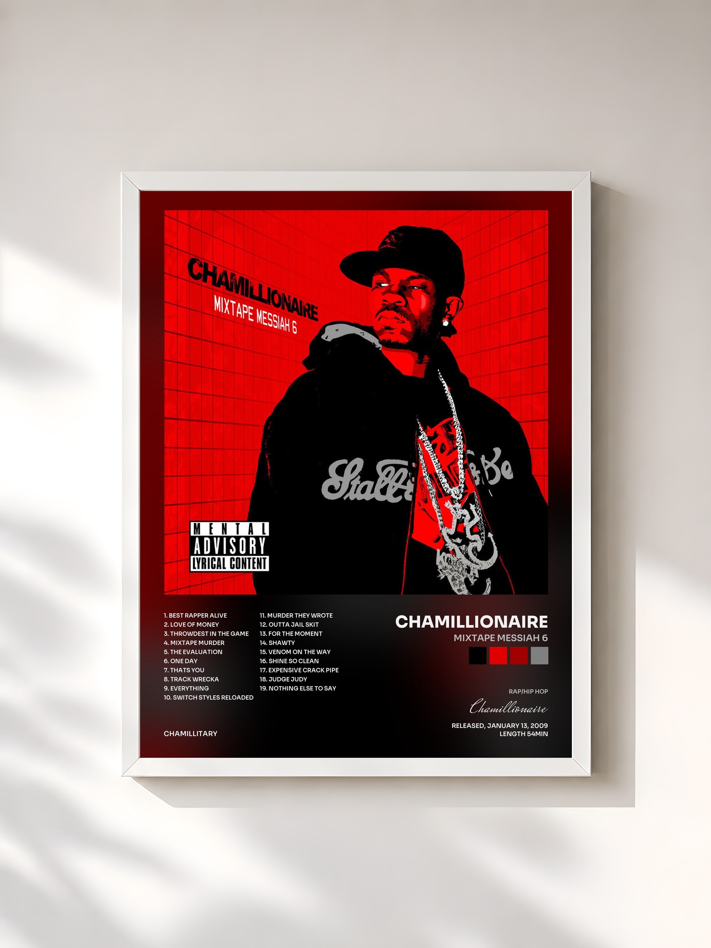 #blanc Tableau de l'album Mixtape Messiah 6 de Chamillionaire, cadre blanc, imprimé et encadré en France