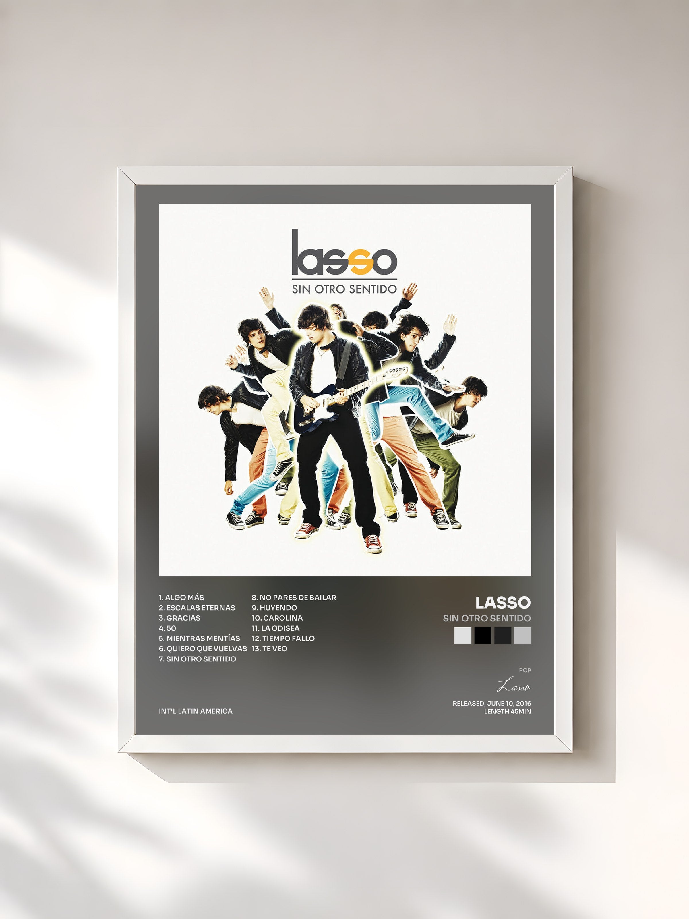 #blanc Tableau de l'album Sin Otro Sentido de Lasso, cadre blanc, imprimé et encadré en France