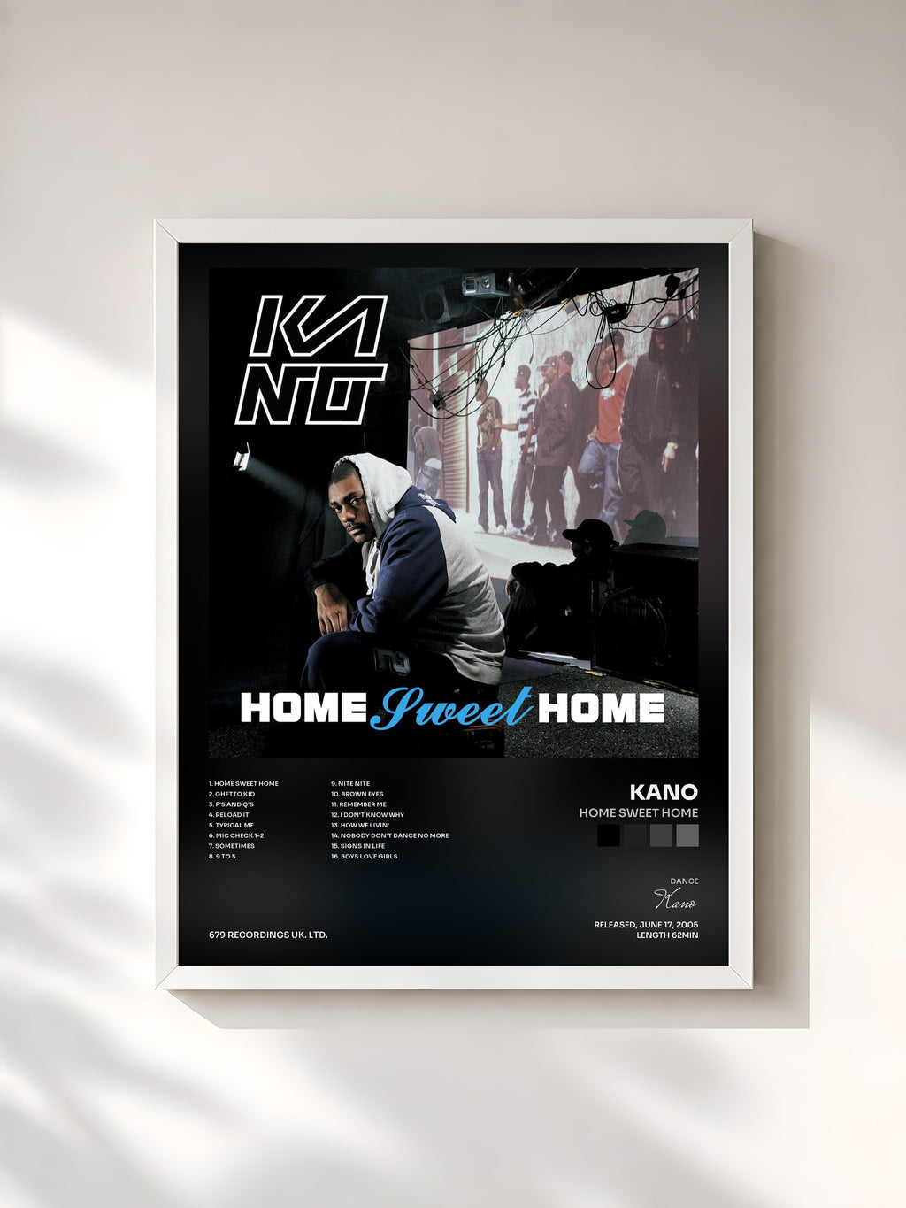#blanc Tableau de l'album Home Sweet Home de Kano, cadre blanc, imprimé et encadré en France
