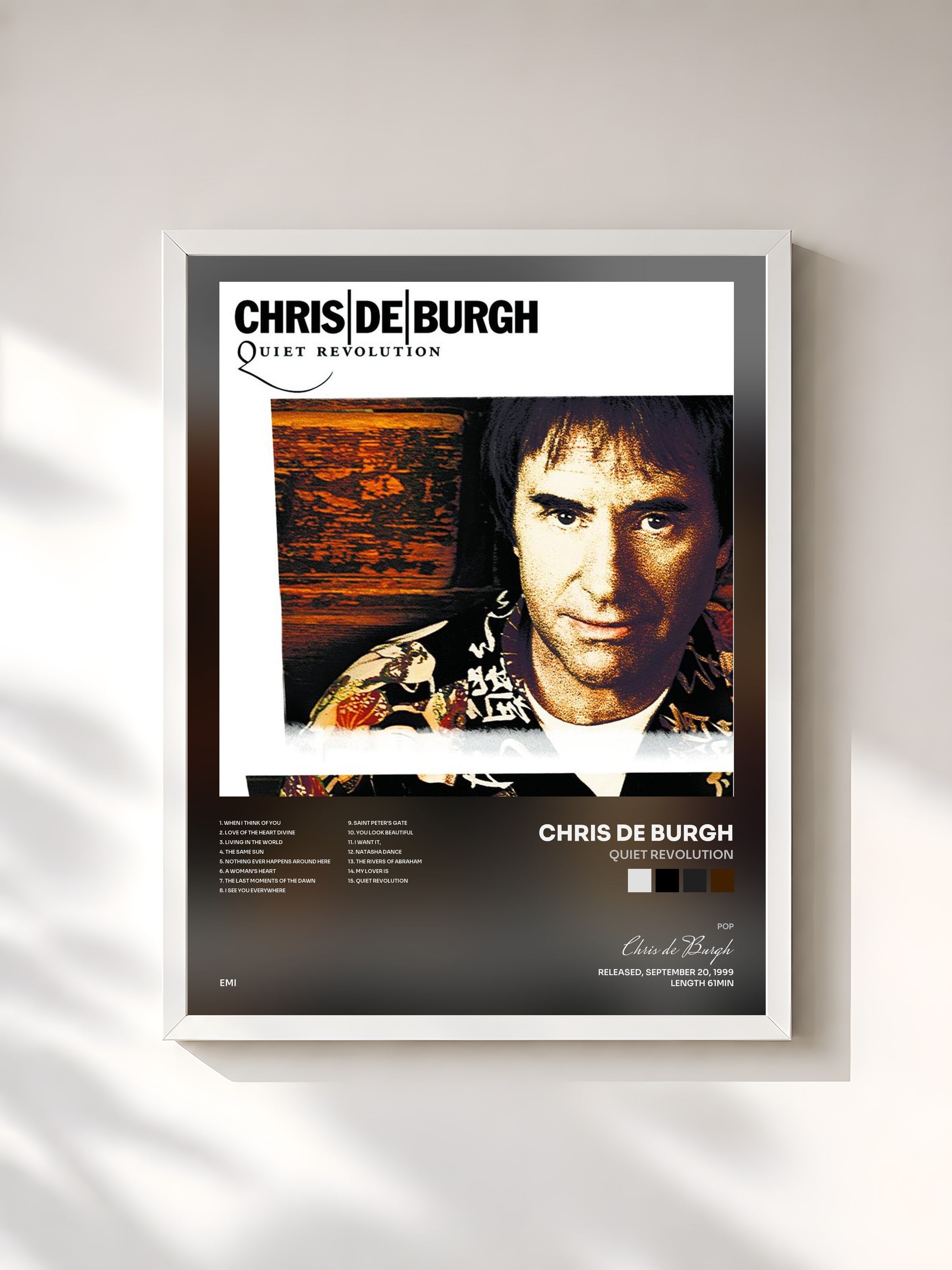 #blanc Tableau de l'album Quiet Revolution de Chris de Burgh, cadre blanc, imprimé et encadré en France