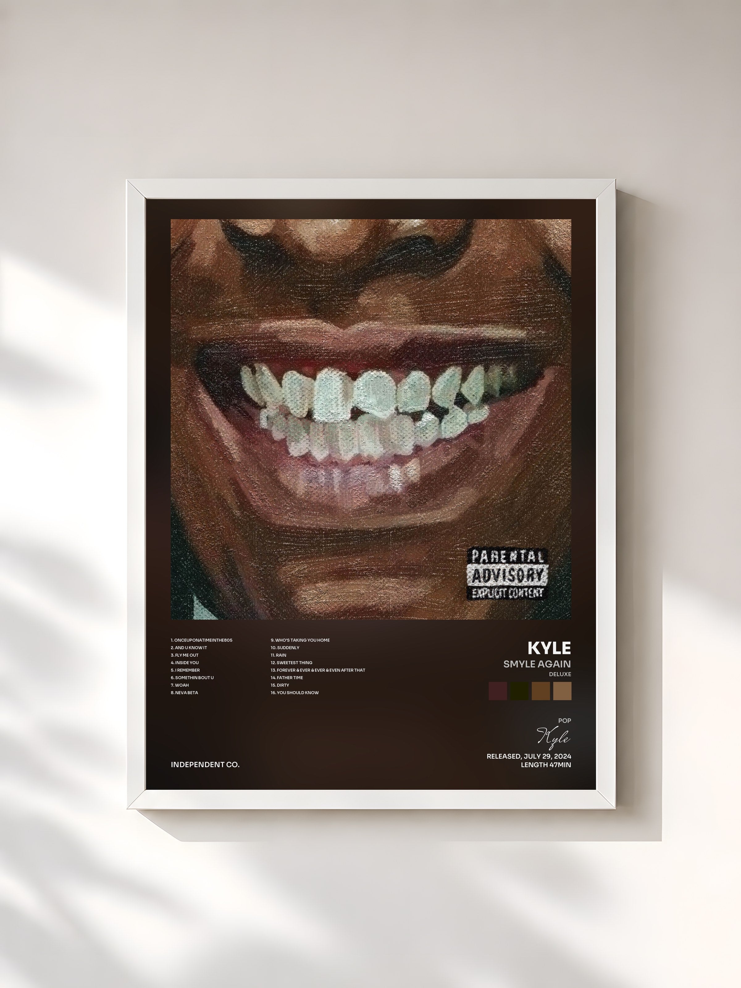 #blanc Tableau de l'album SMYLE AGAIN (Deluxe) de Kyle, cadre blanc, imprimé et encadré en France