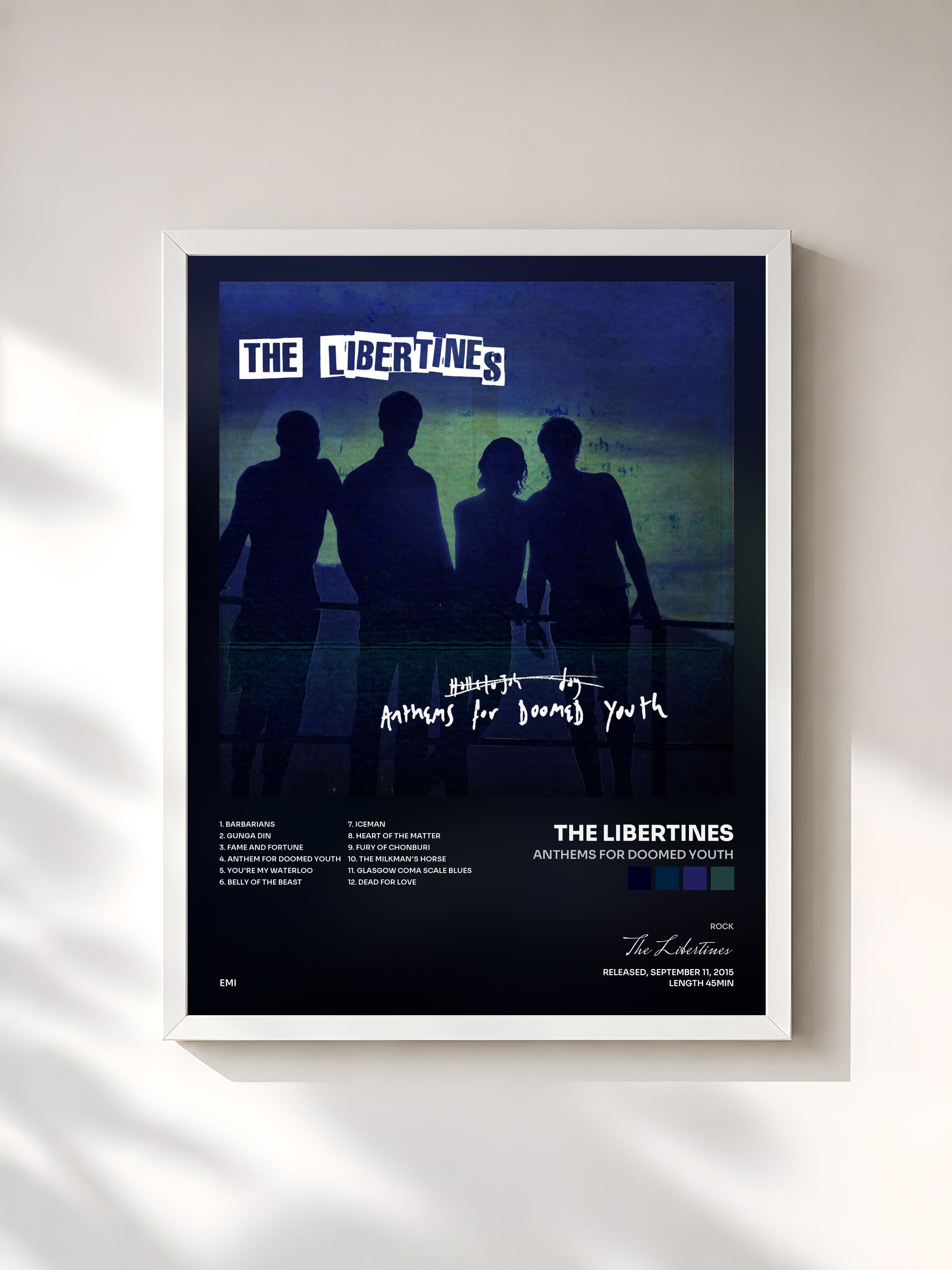 #blanc Tableau de l'album Anthems For Doomed Youth de The Libertines, cadre blanc, imprimé et encadré en France