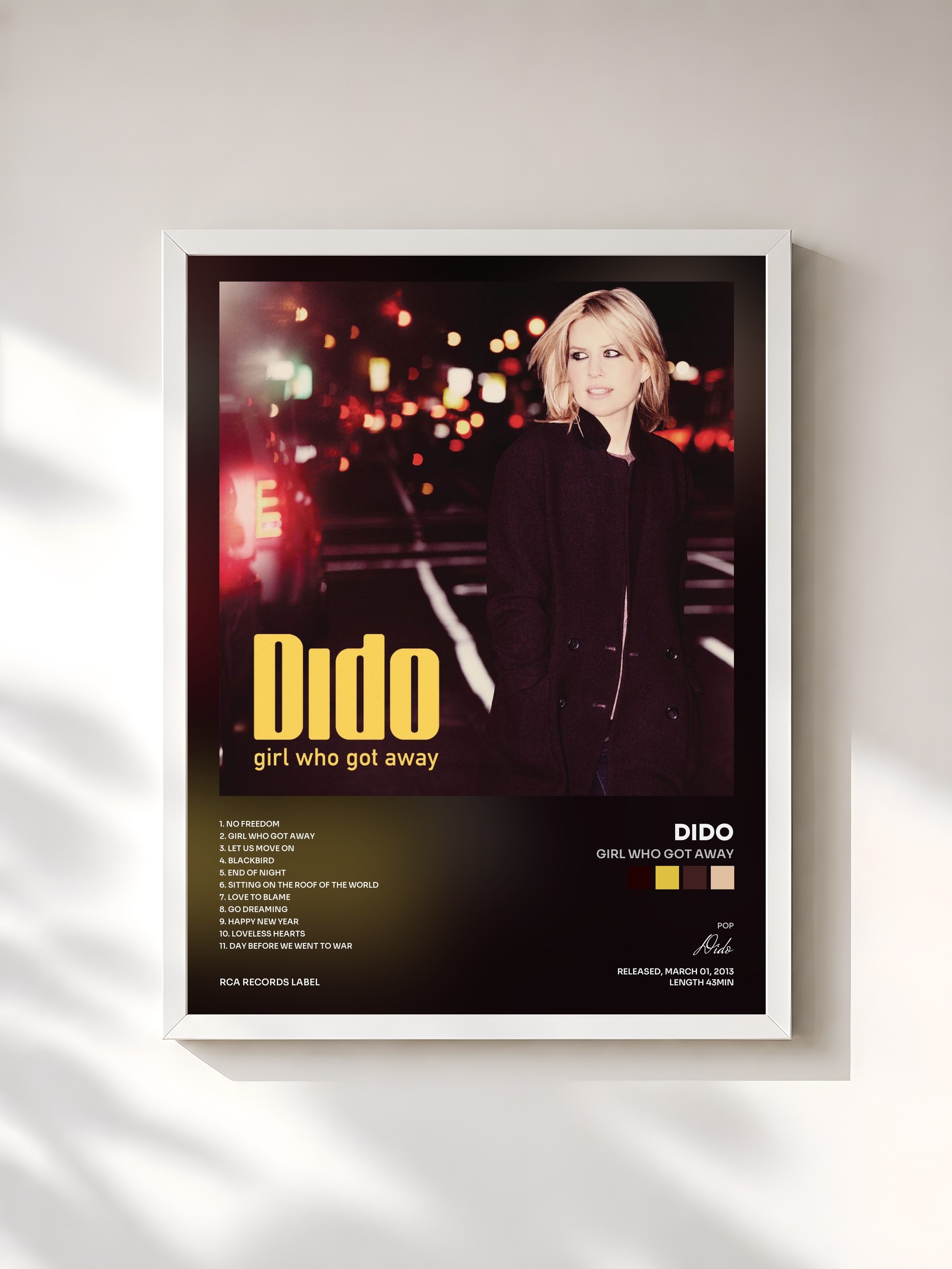 #blanc Tableau de l'album Girl Who Got Away de Dido, cadre blanc, imprimé et encadré en France