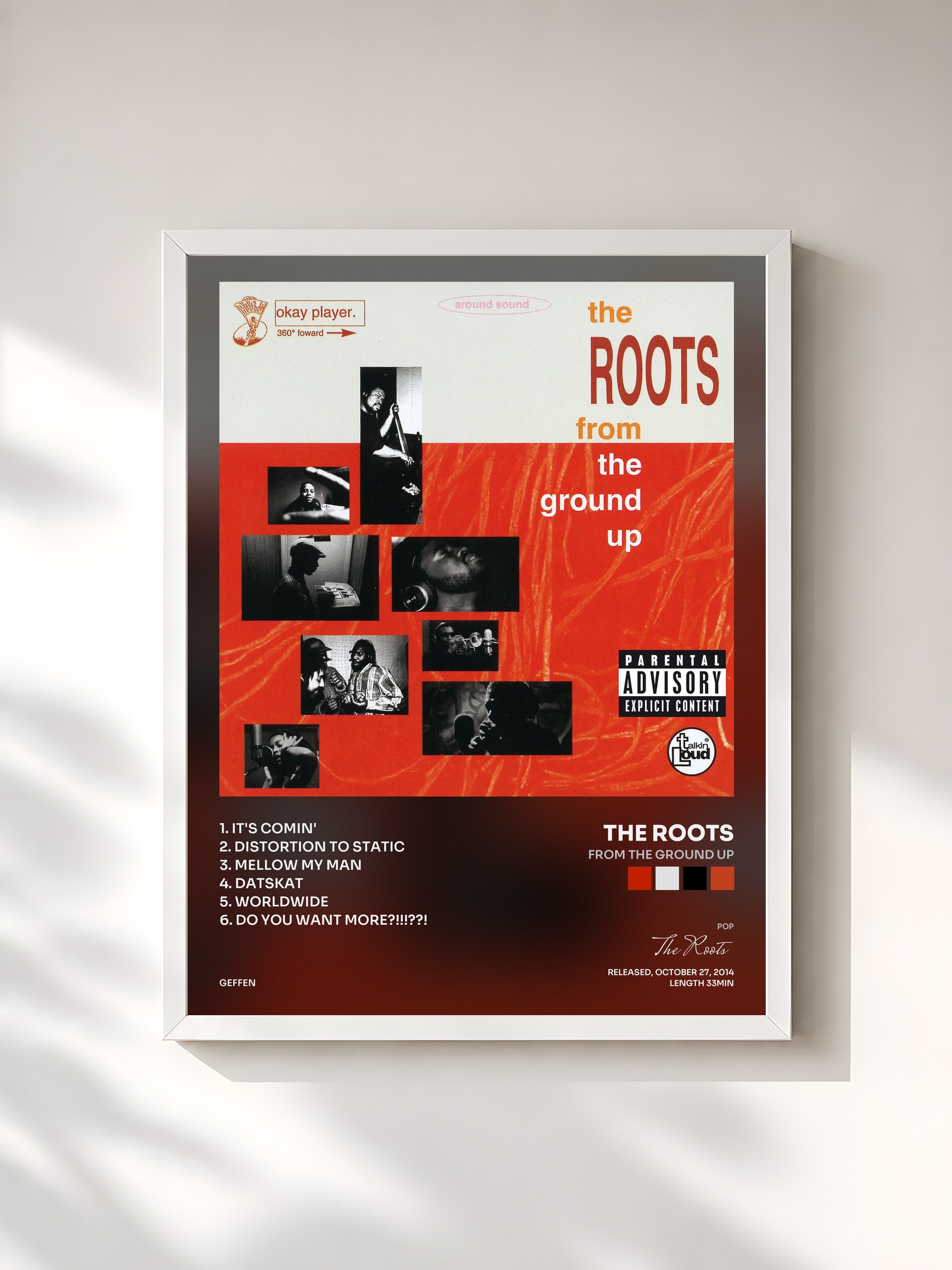 #blanc Tableau de l'album From The Ground Up de The Roots, cadre blanc, imprimé et encadré en France