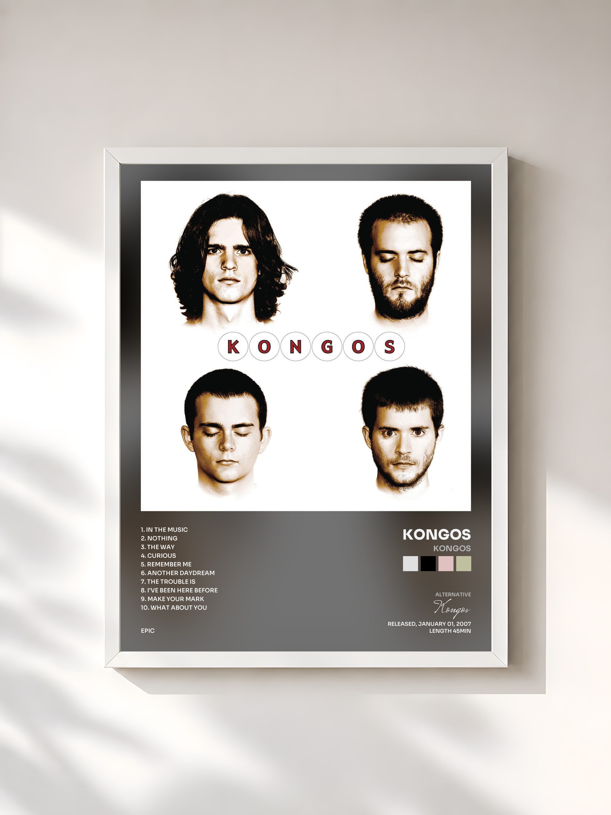 #blanc Tableau de l'album KONGOS de Kongos, cadre blanc, imprimé et encadré en France