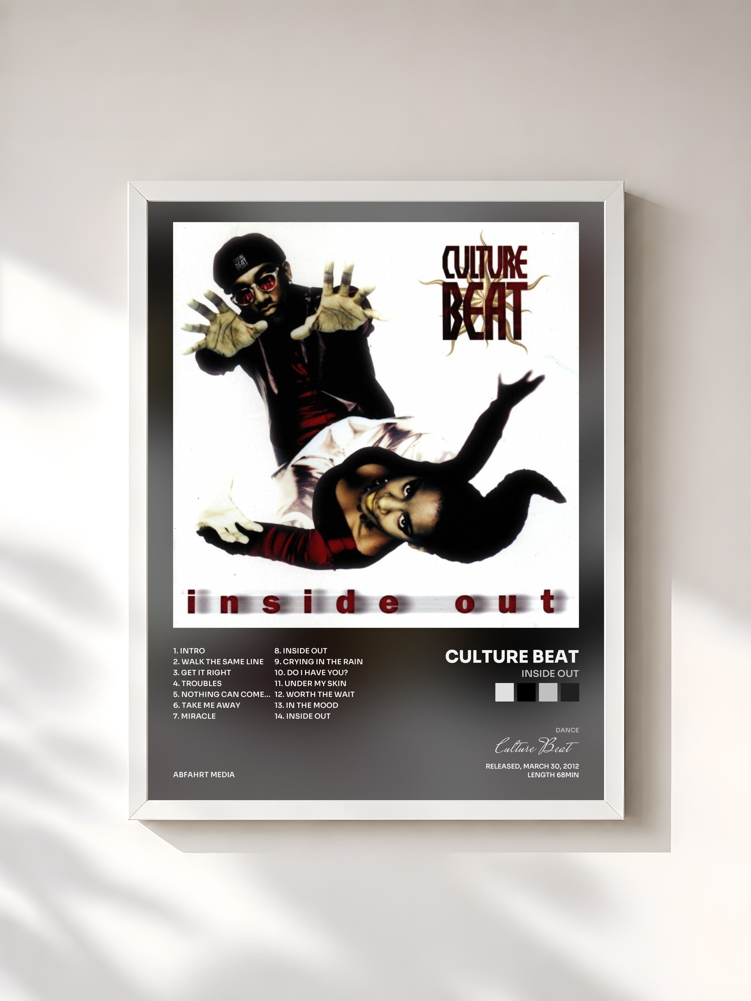 #blanc Tableau de l'album Inside Out de Culture Beat, cadre blanc, imprimé et encadré en France