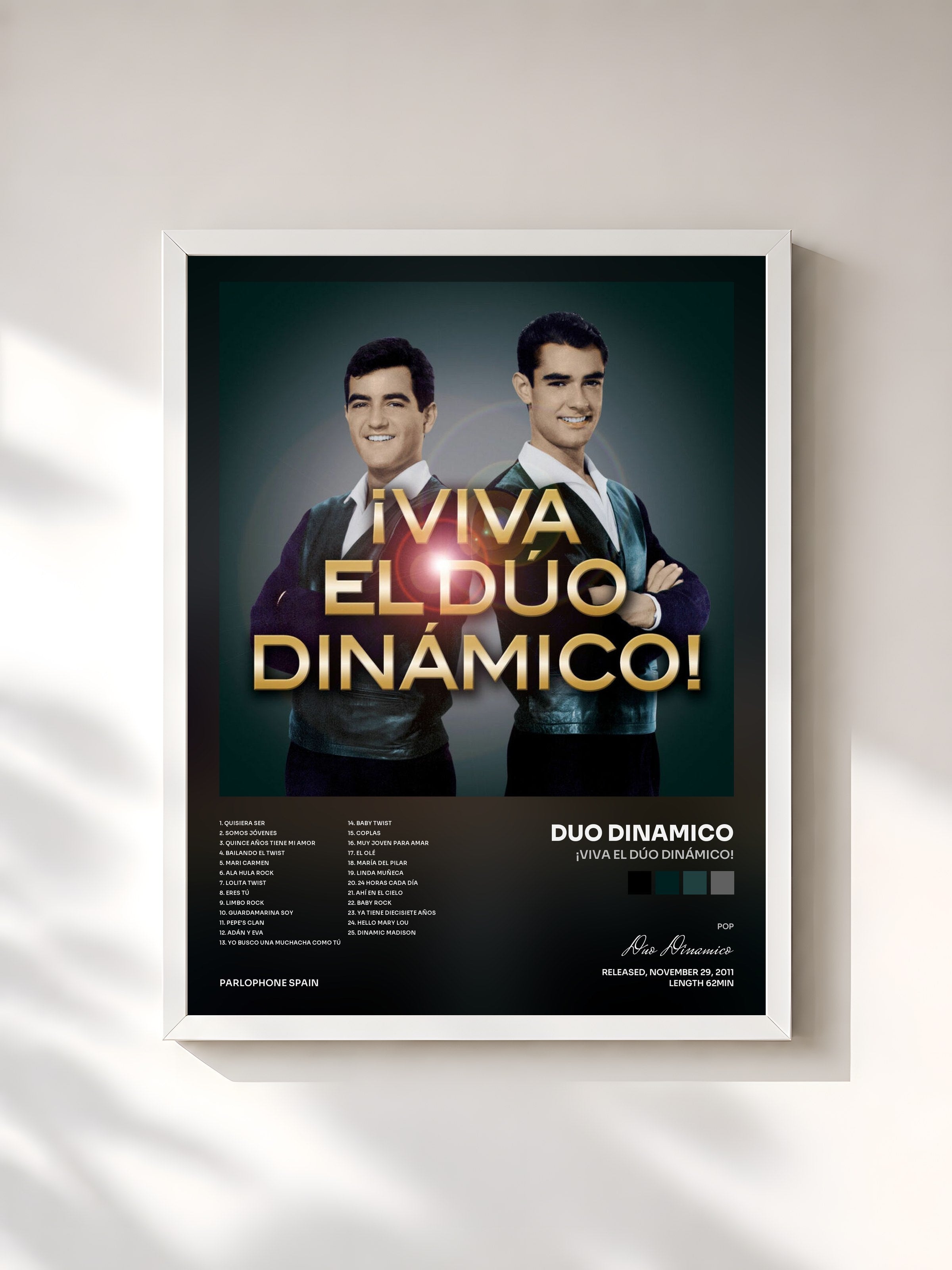 #blanc Tableau de l'album ¡Viva El Dúo Dinámico! de Duo Dinamico, cadre blanc, imprimé et encadré en France