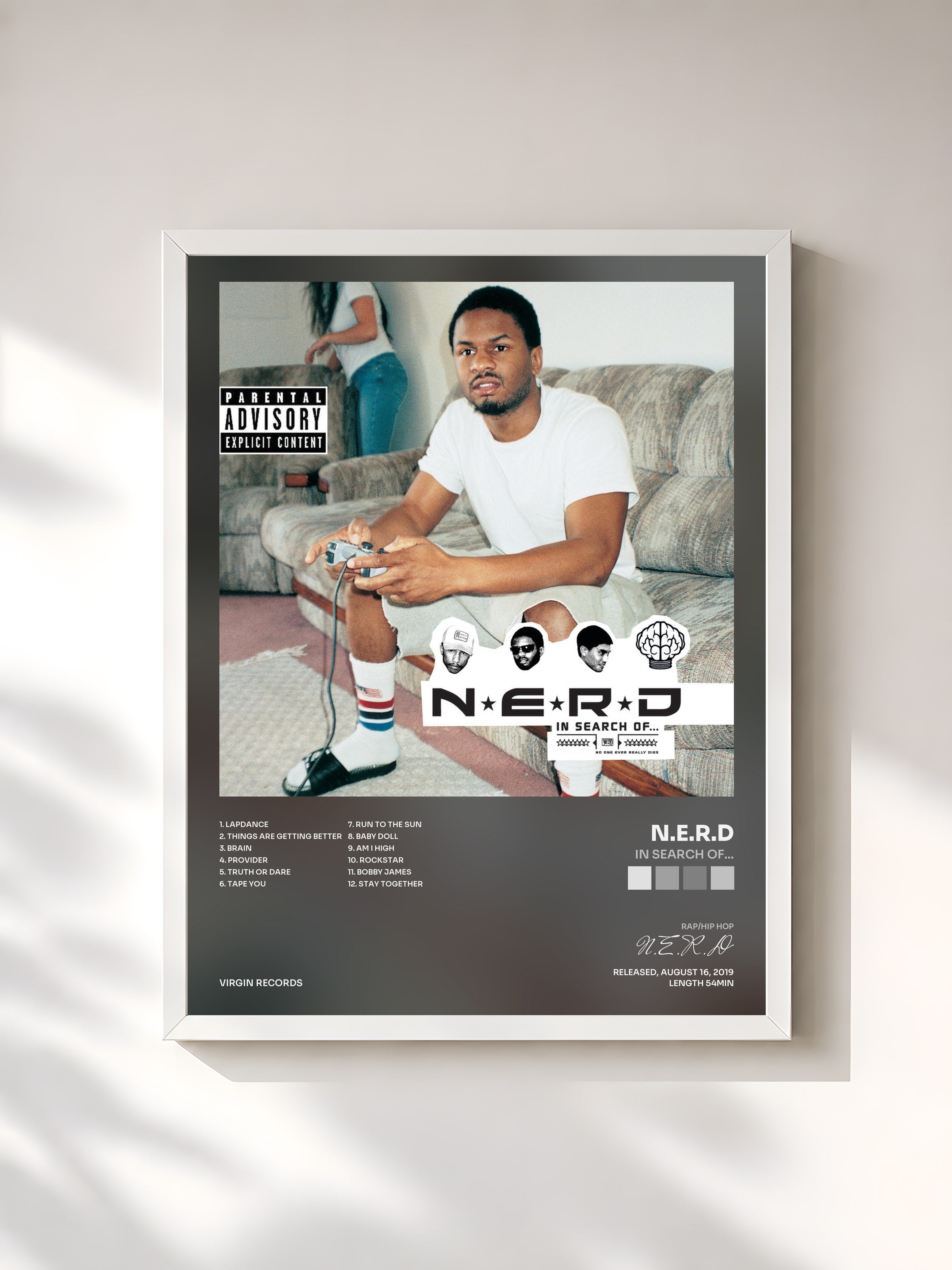 #blanc Tableau de l'album In Search Of... de N.E.R.D, cadre blanc, imprimé et encadré en France