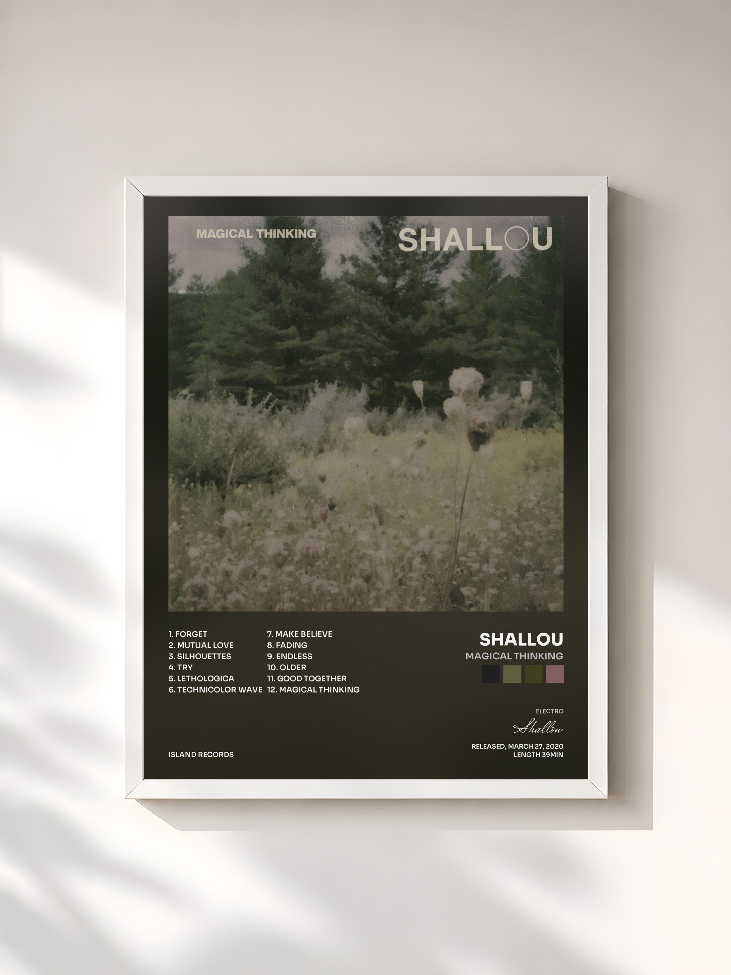 #blanc Tableau de l'album Magical Thinking de Shallou, cadre blanc, imprimé et encadré en France