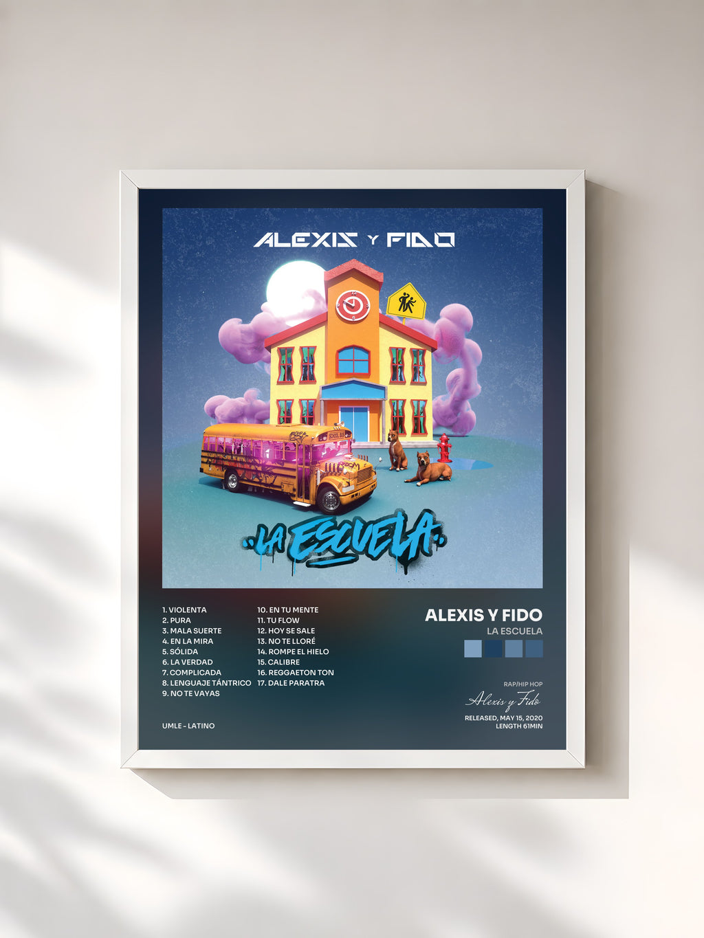 #blanc Tableau de l'album La Escuela de Alexis y Fido, cadre blanc, imprimé et encadré en France