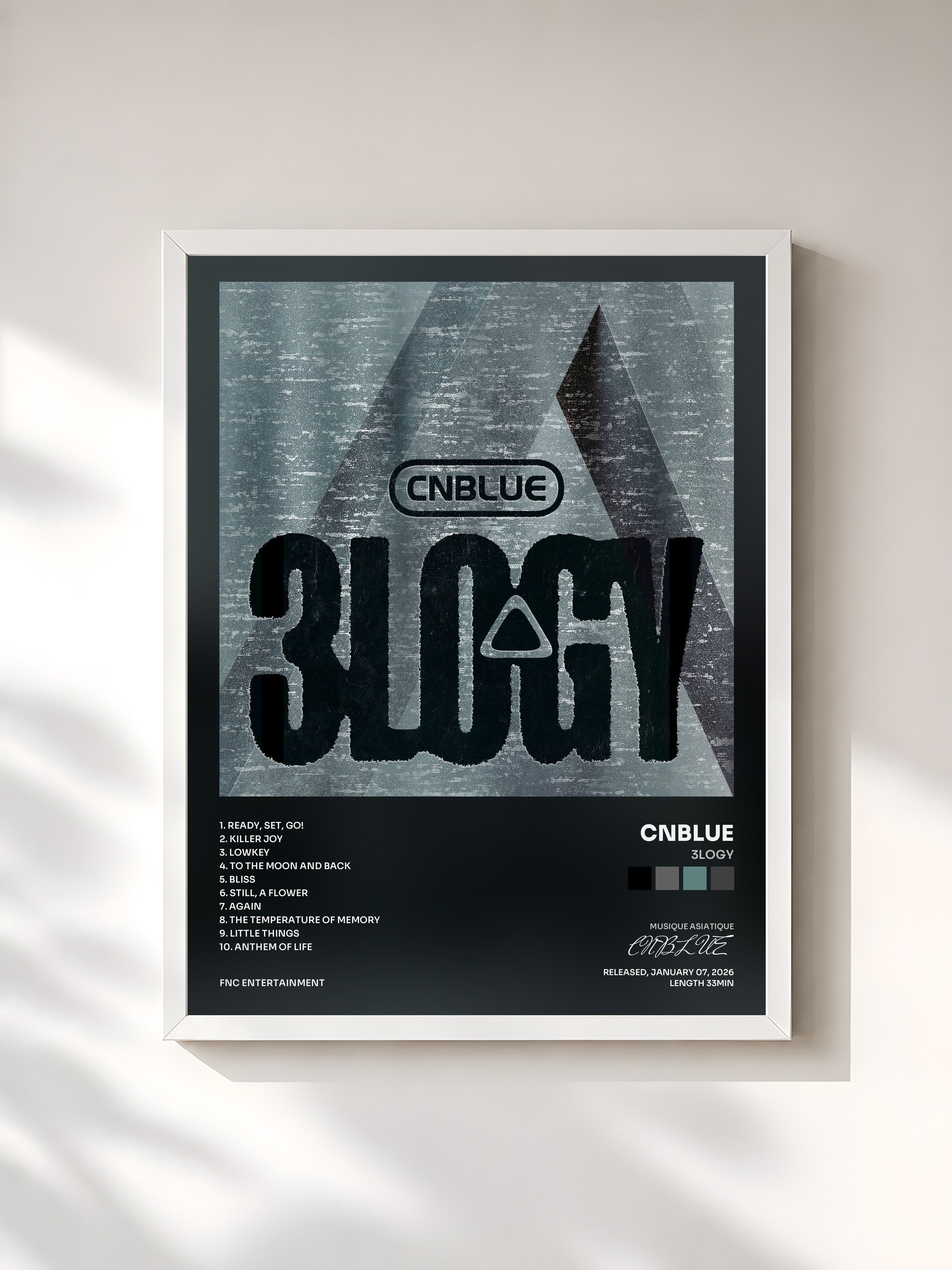 #blanc Tableau de l'album 3LOGY de CNBLUE, cadre blanc, imprimé et encadré en France